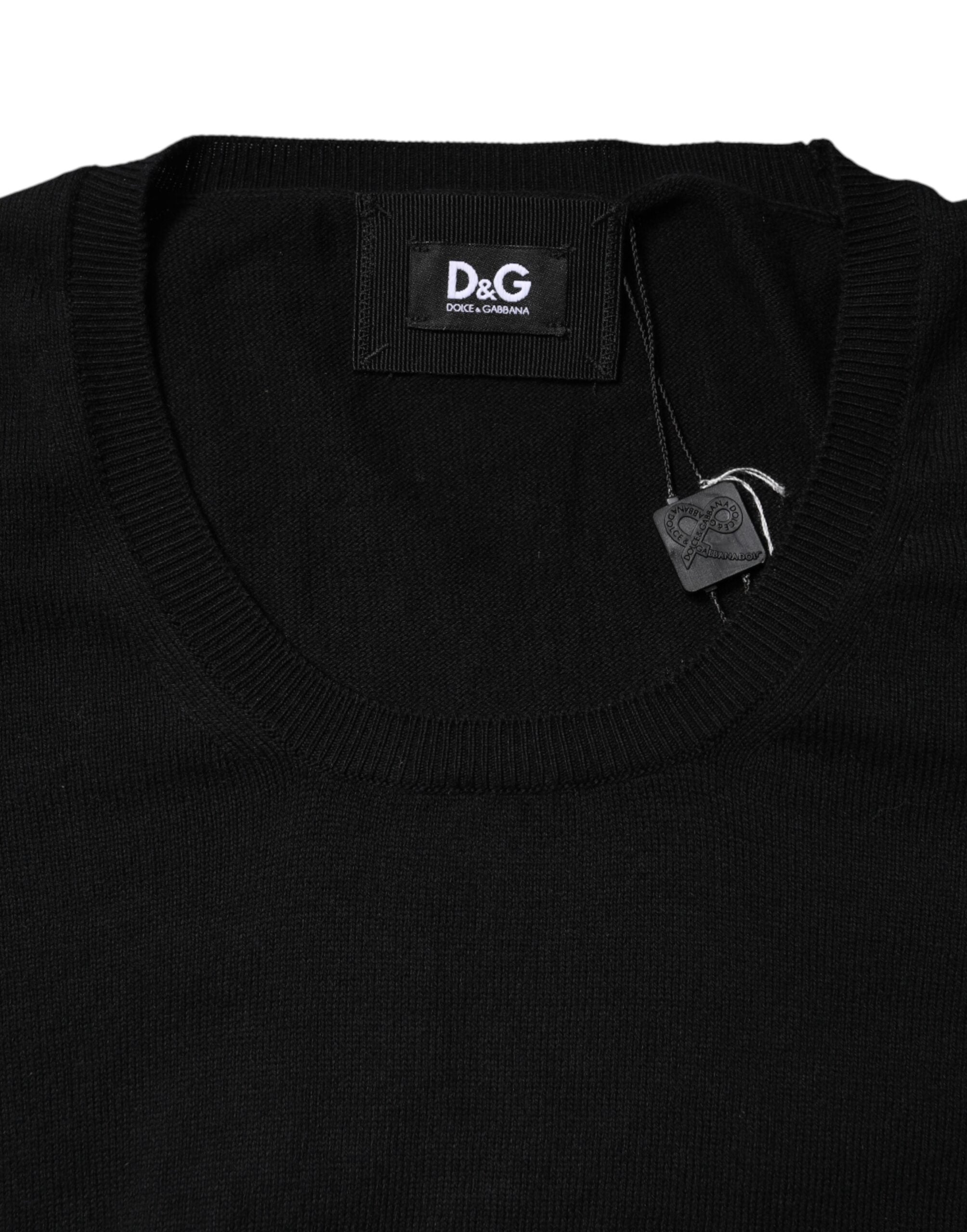 Tricou Dolce & Gabbana negru din bumbac cu guler rotund și mânecă scurtă