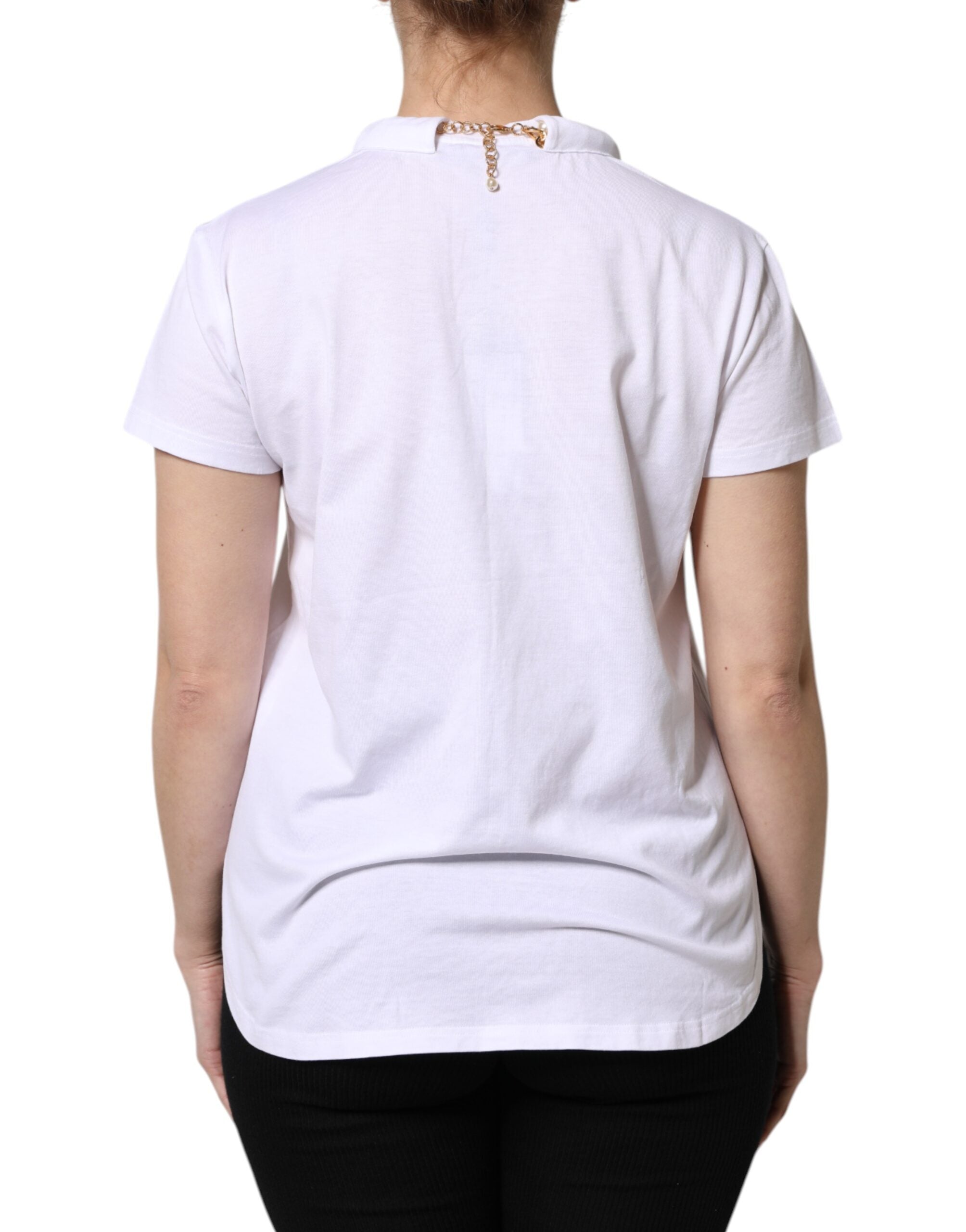 Tricou Dolce & Gabbana cu guler rotund din bumbac și perle albe