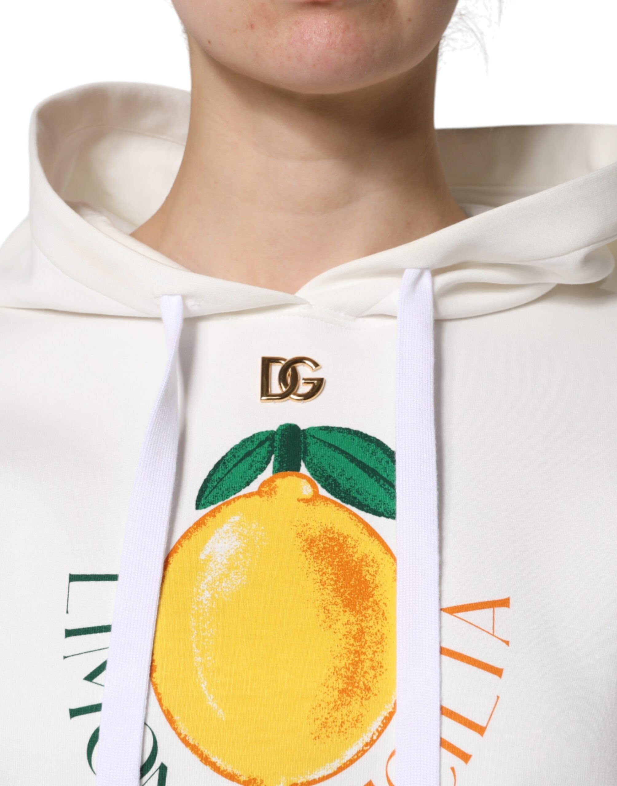 Pulover cu glugă imprimată din bumbac ivory Dolce & Gabbana