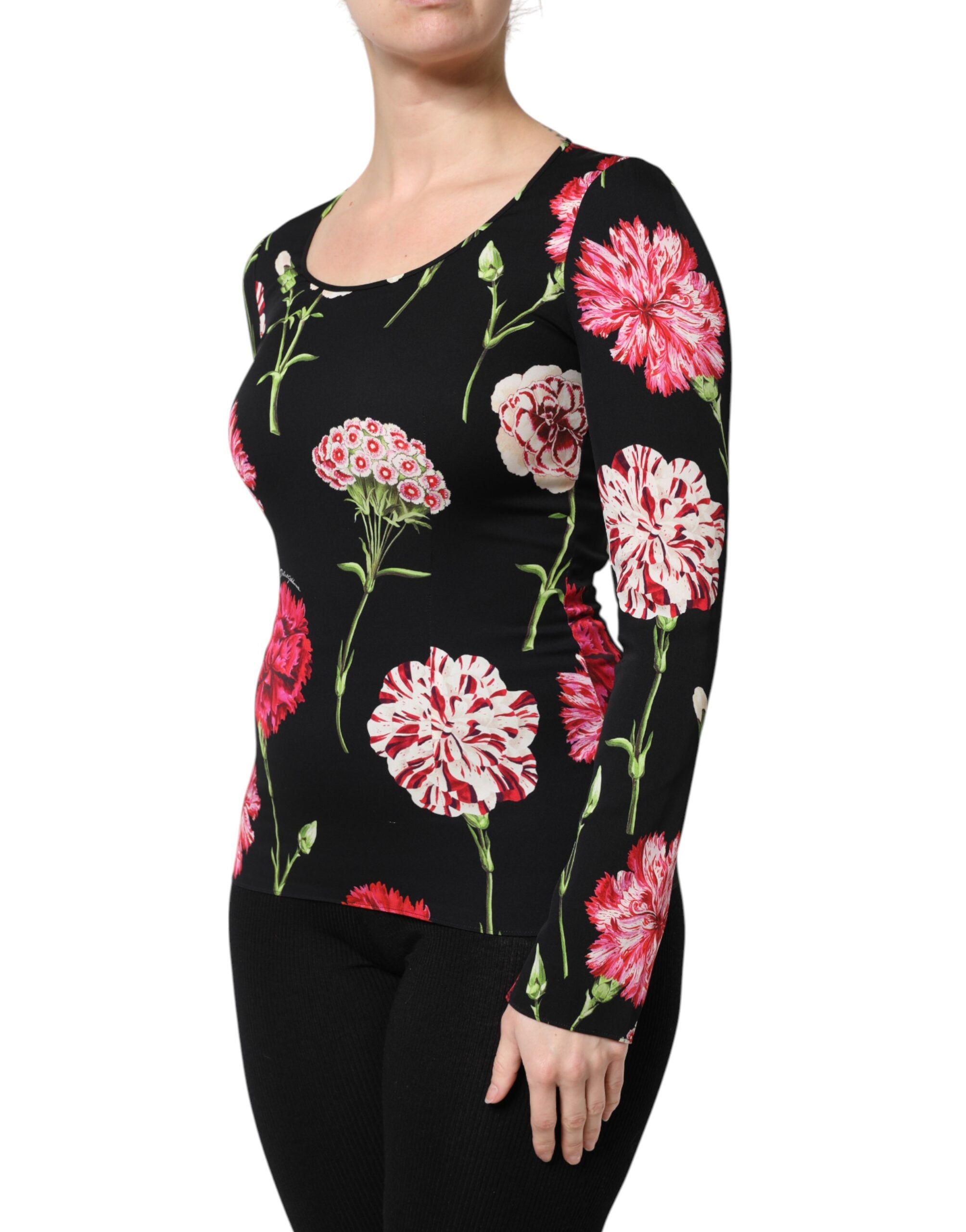 Bluză Dolce & Gabbana neagră cu mânecă lungă și imprimeu floral pentru femei
