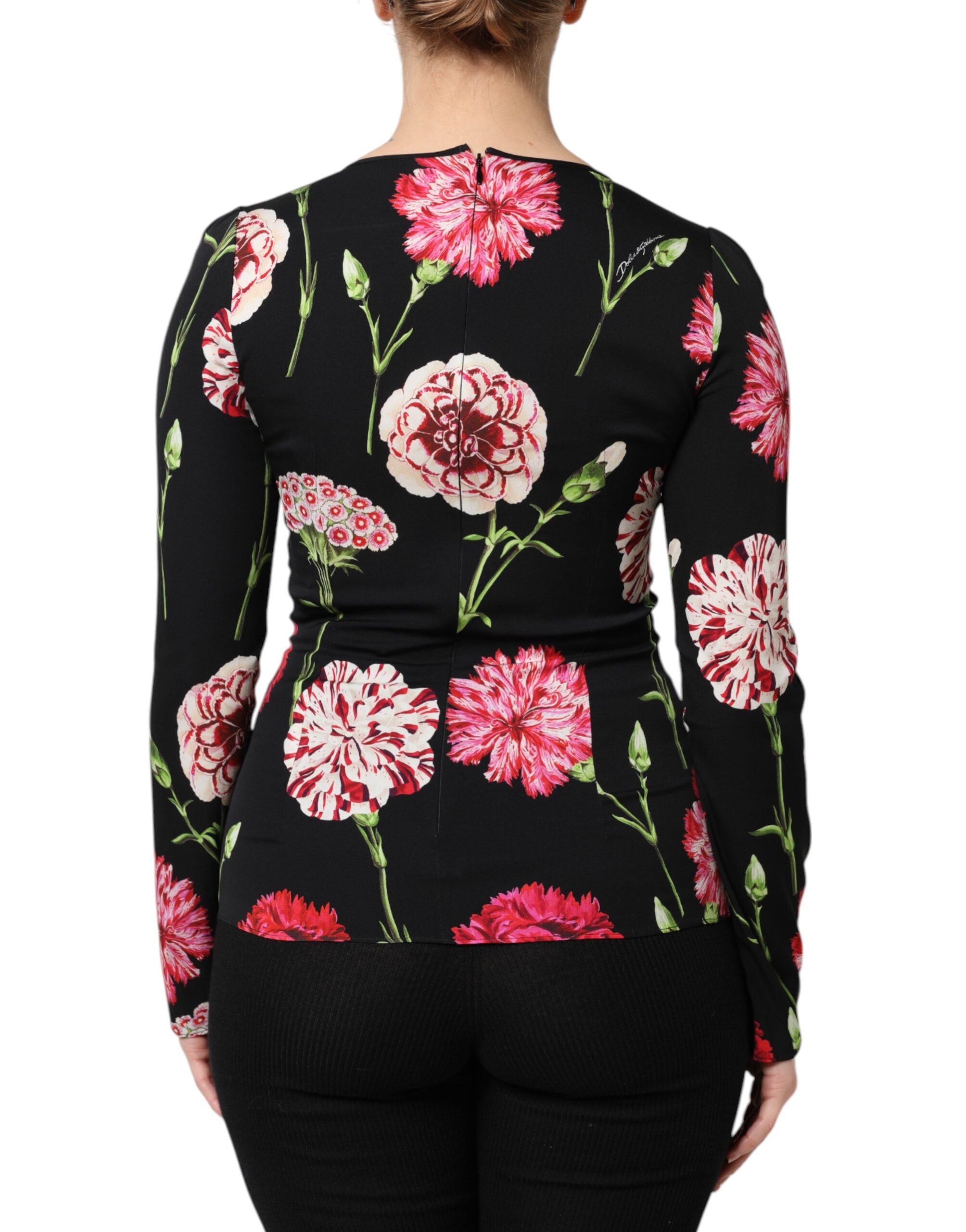 Bluză Dolce & Gabbana neagră cu mânecă lungă și imprimeu floral pentru femei