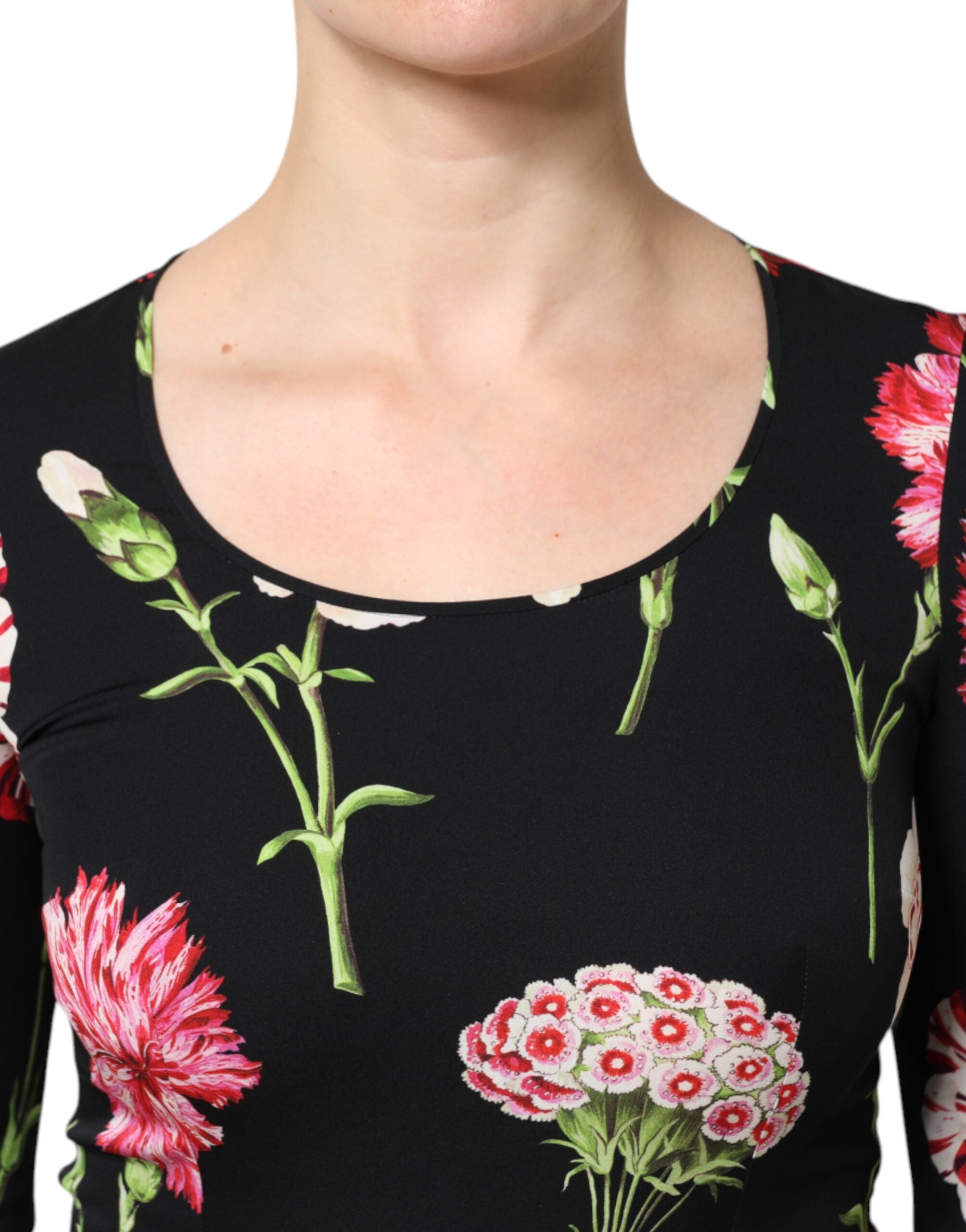 Bluză Dolce & Gabbana neagră cu mânecă lungă și imprimeu floral pentru femei