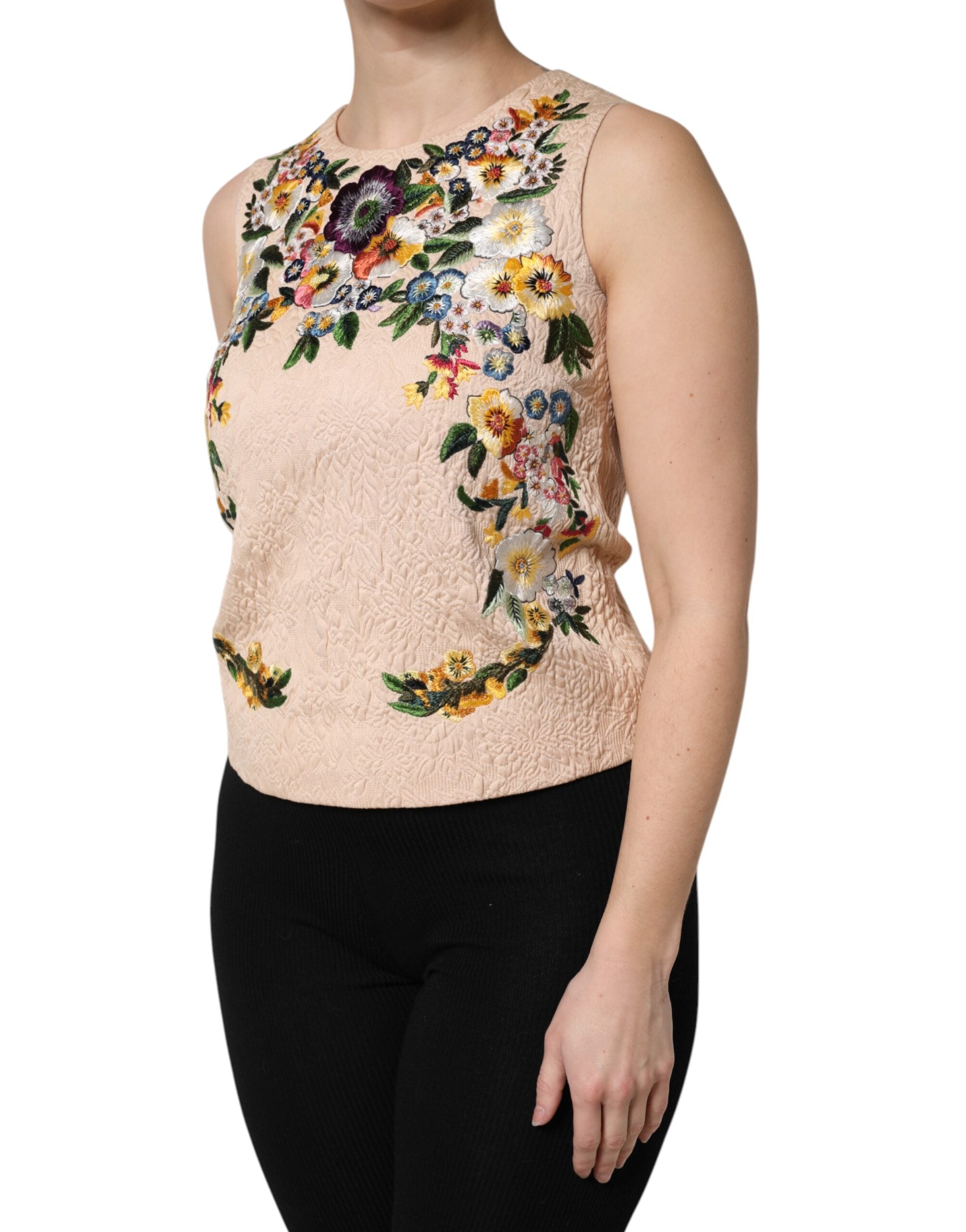Maiou fără mâneci cu broderie florală bej Dolce & Gabbana