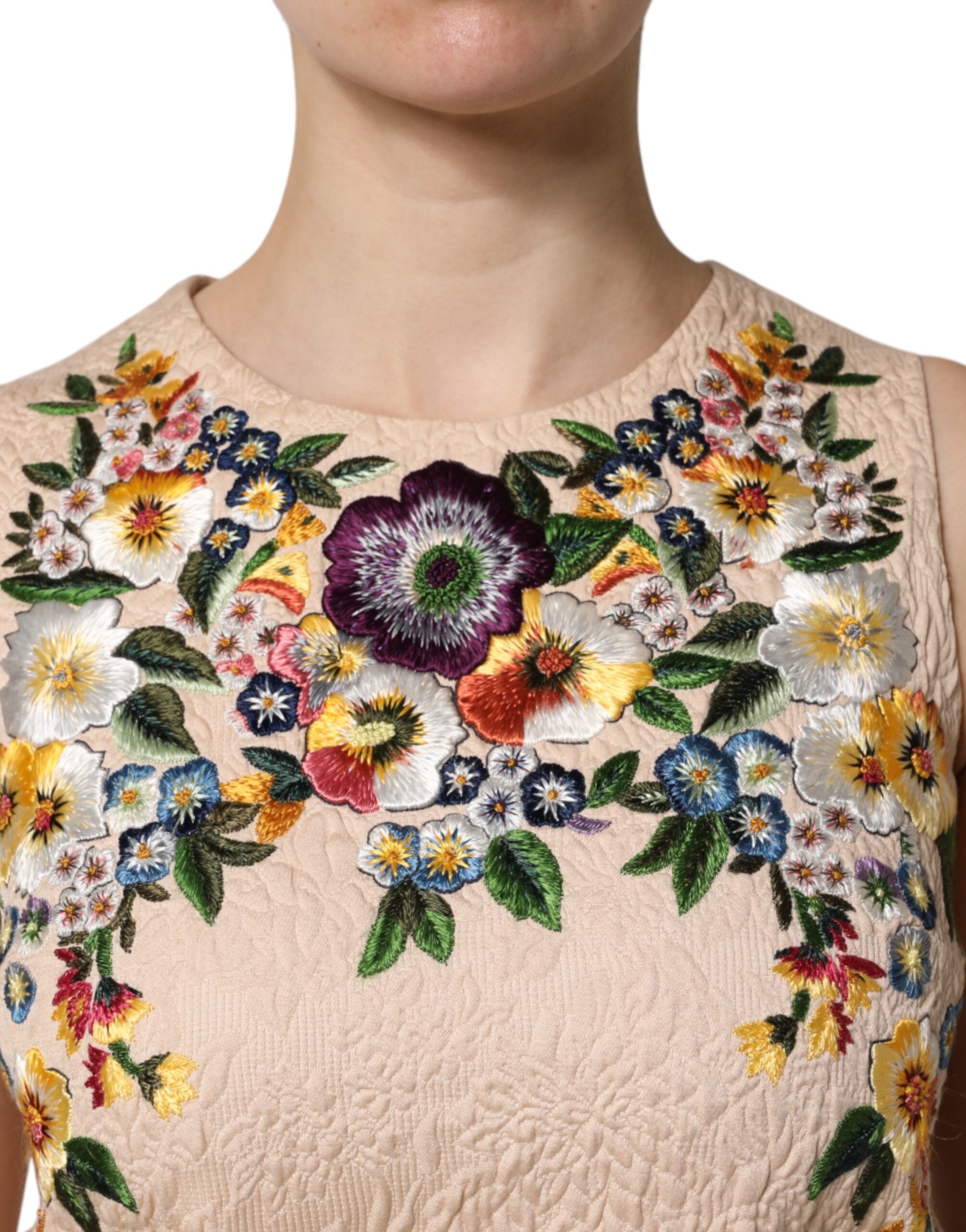 Maiou fără mâneci cu broderie florală bej Dolce & Gabbana