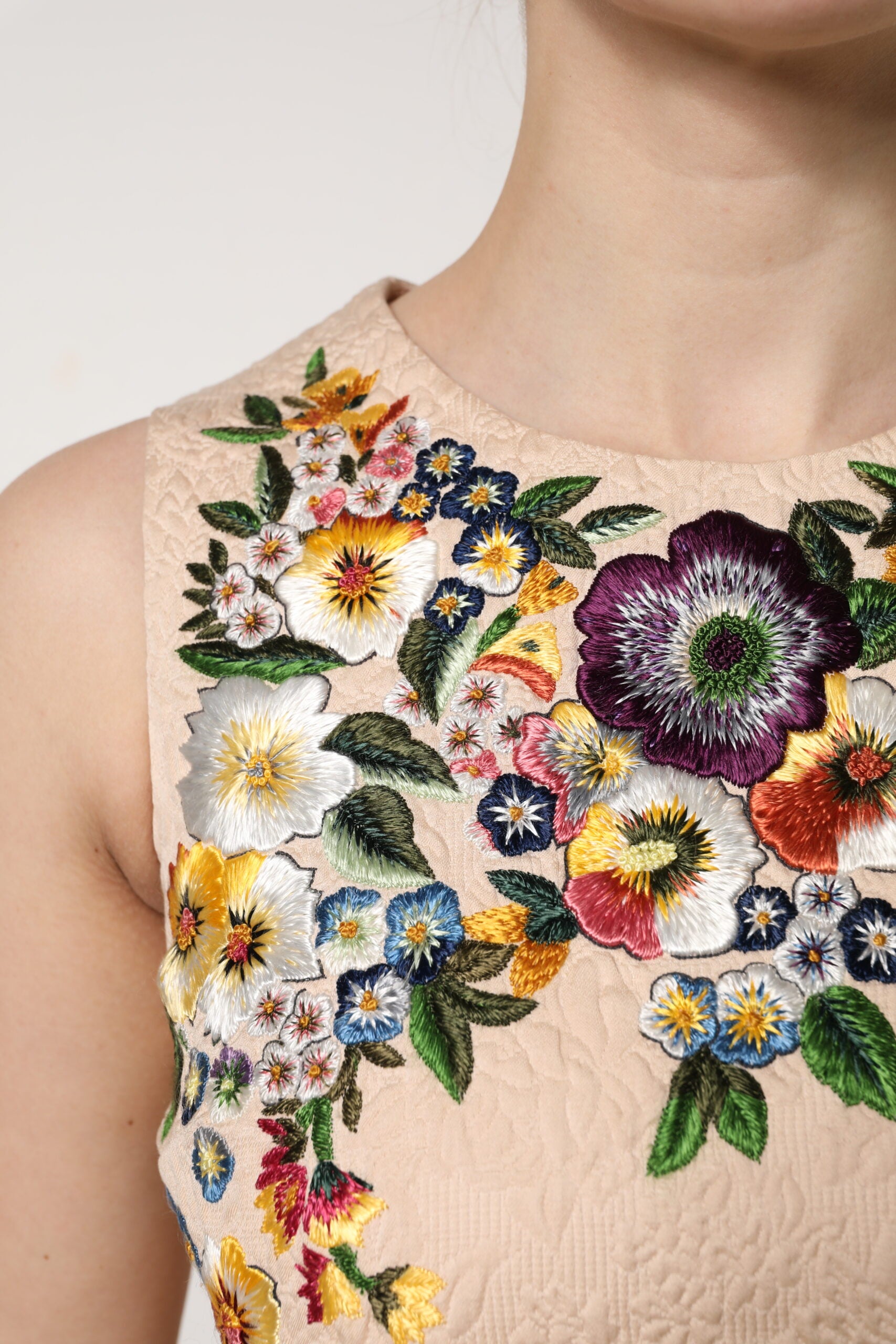 Maiou fără mâneci cu broderie florală bej Dolce & Gabbana
