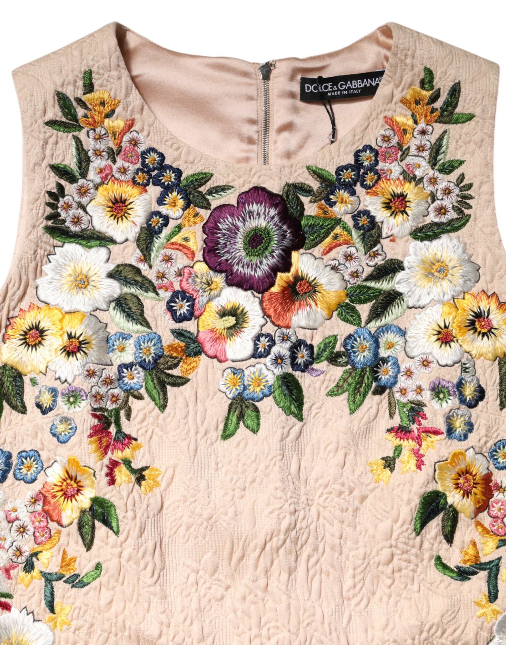 Maiou fără mâneci cu broderie florală bej Dolce & Gabbana