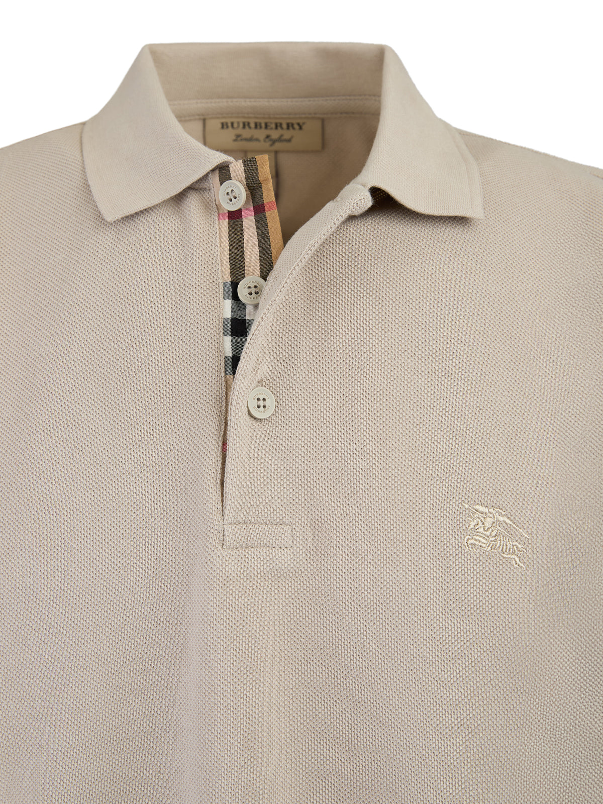 Burberry – Poloshirt aus Baumwolle mit Kragen in hellem Stein
