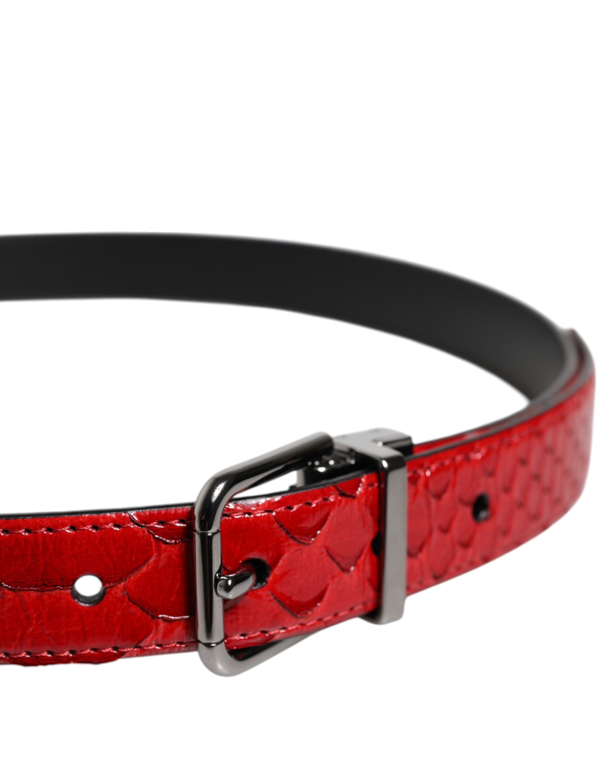 Curea Dolce & Gabbana din piele exotică roșie cu cataramă metalică din alamă