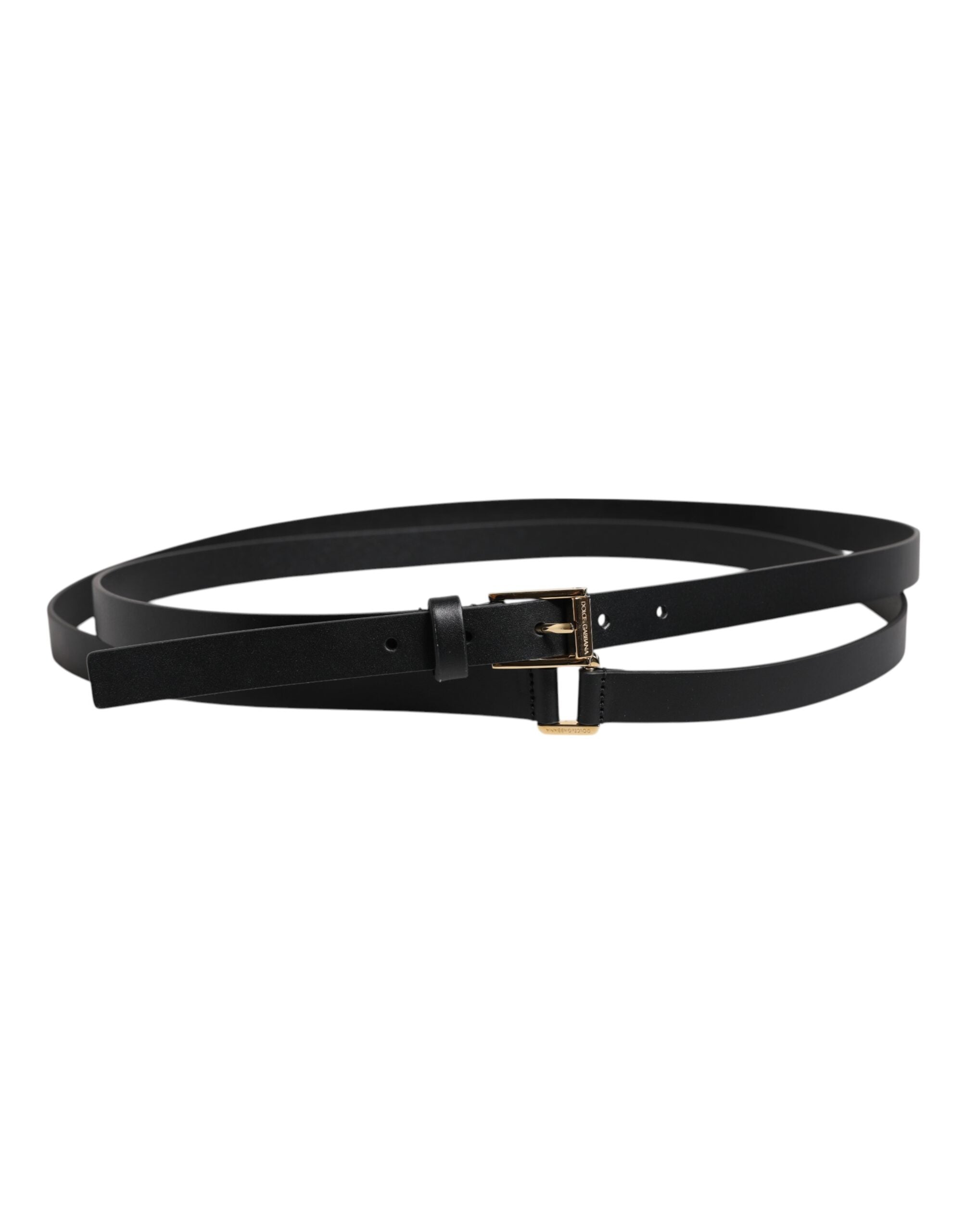 Curea Dolce & Gabbana neagră cu cataramă clasică din metal auriu cu logo