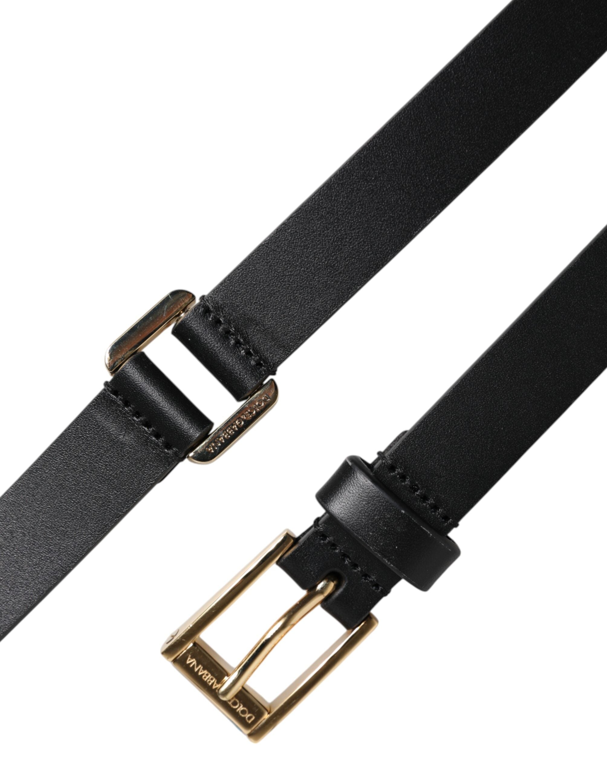 Curea Dolce & Gabbana neagră cu cataramă clasică din metal auriu cu logo
