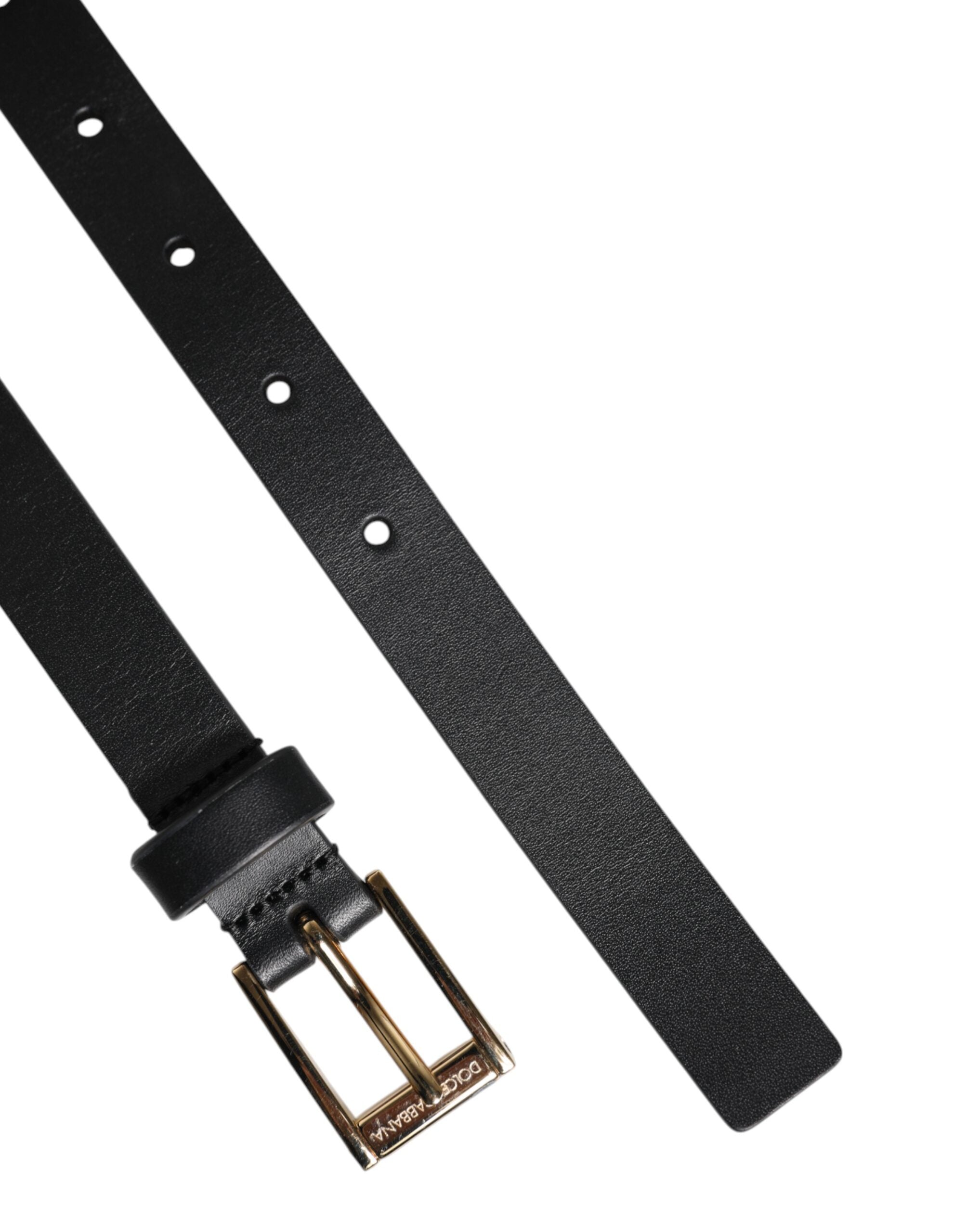 Curea Dolce & Gabbana neagră cu cataramă clasică din metal auriu cu logo