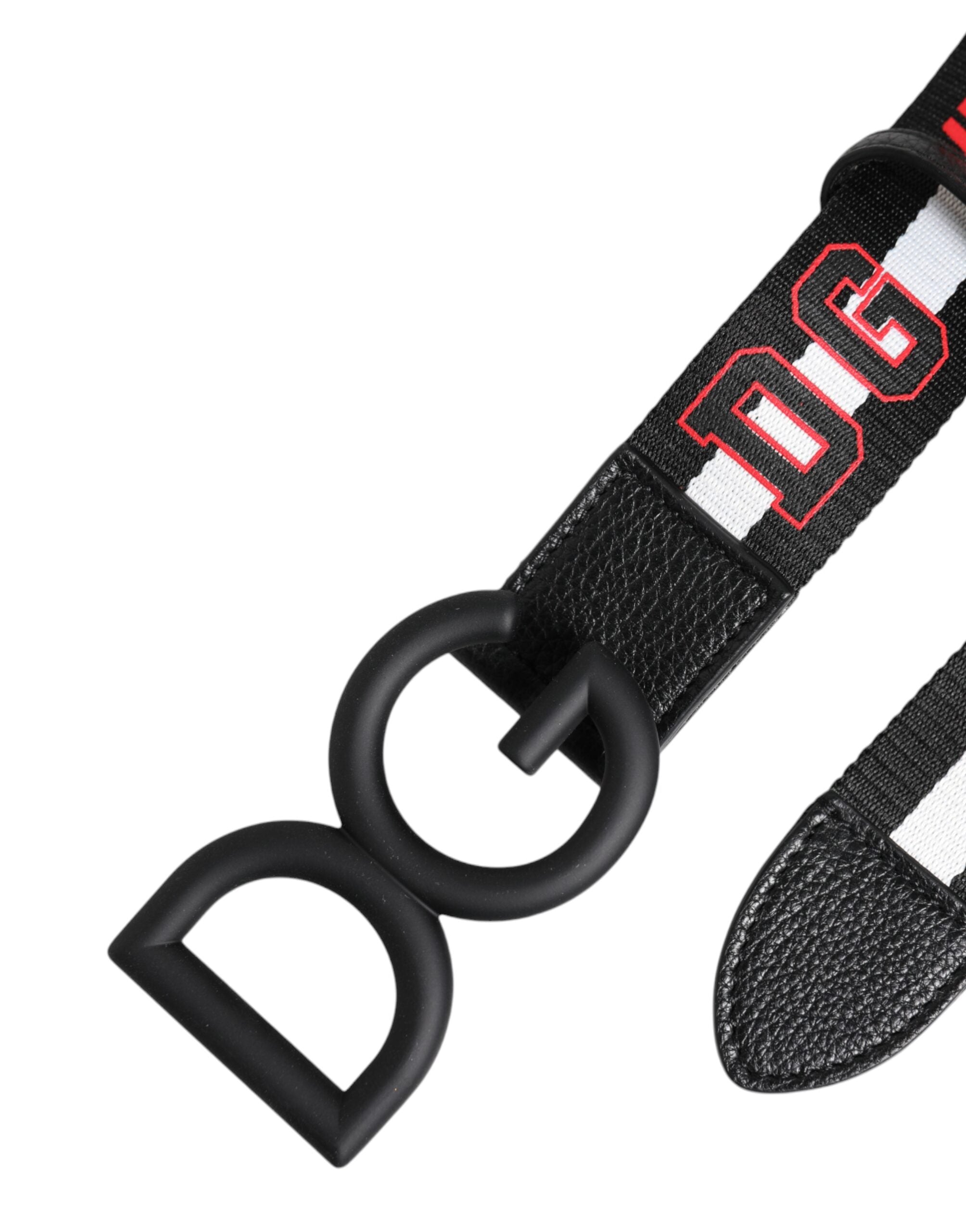 Curea Dolce & Gabbana neagră cu cataramă DG din poliester cu imprimeu de logo