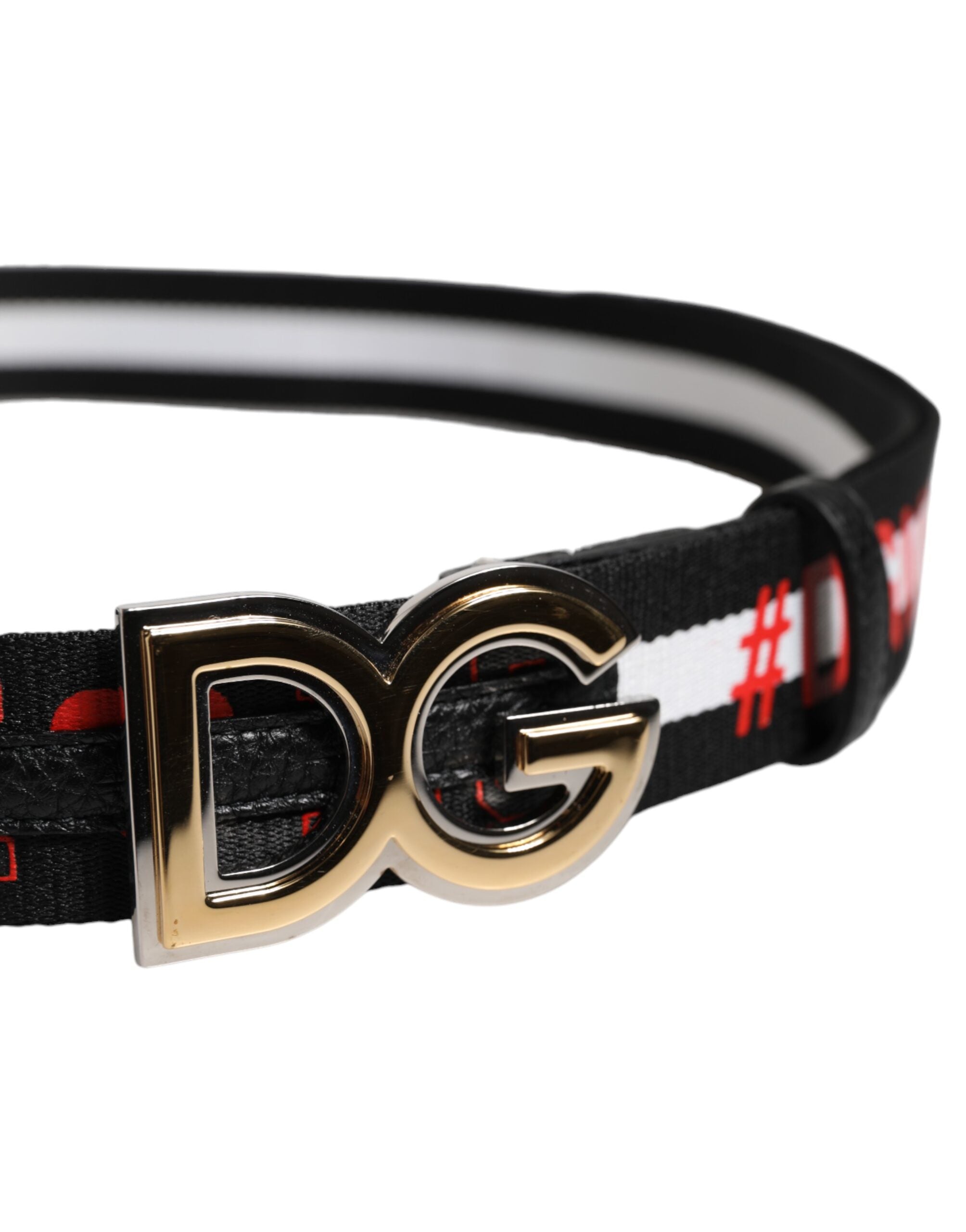 Curea Dolce & Gabbana neagră cu cataramă DG din bumbac, cu imprimeu cu logo