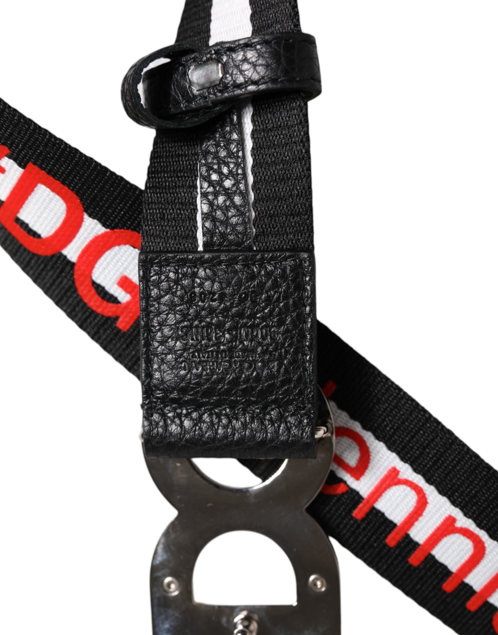Curea Dolce & Gabbana neagră cu cataramă DG din bumbac, cu imprimeu cu logo