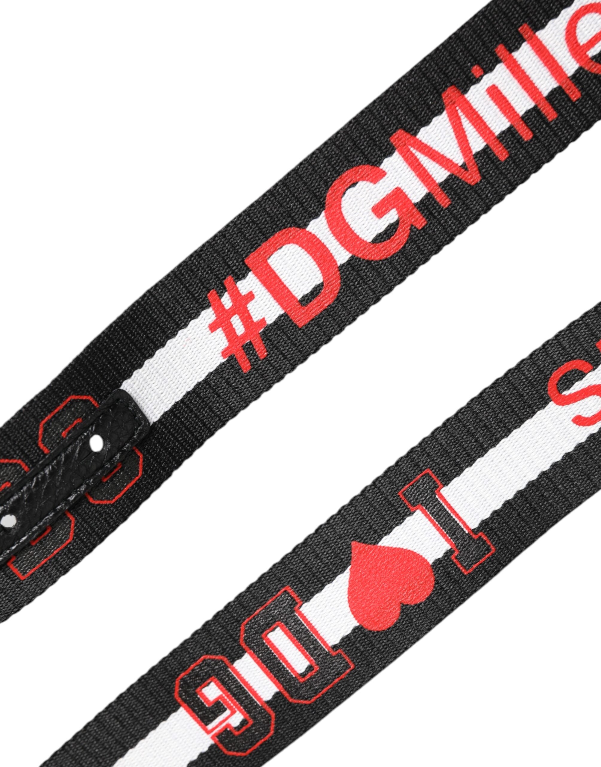 Curea Dolce & Gabbana neagră cu cataramă DG din bumbac, cu imprimeu cu logo