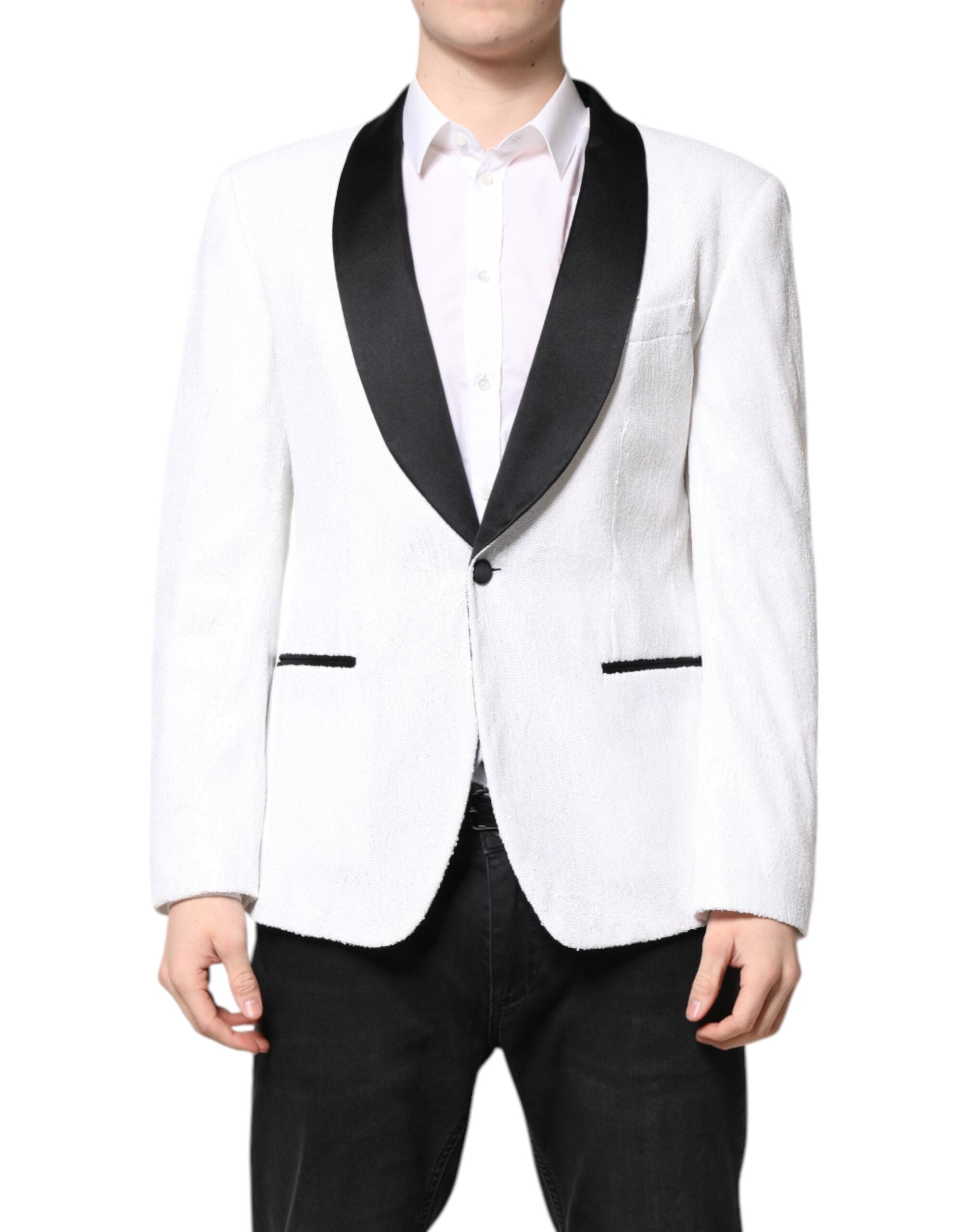 Dolce & Gabbana – Einreihiger Blazer aus weißem Nylon