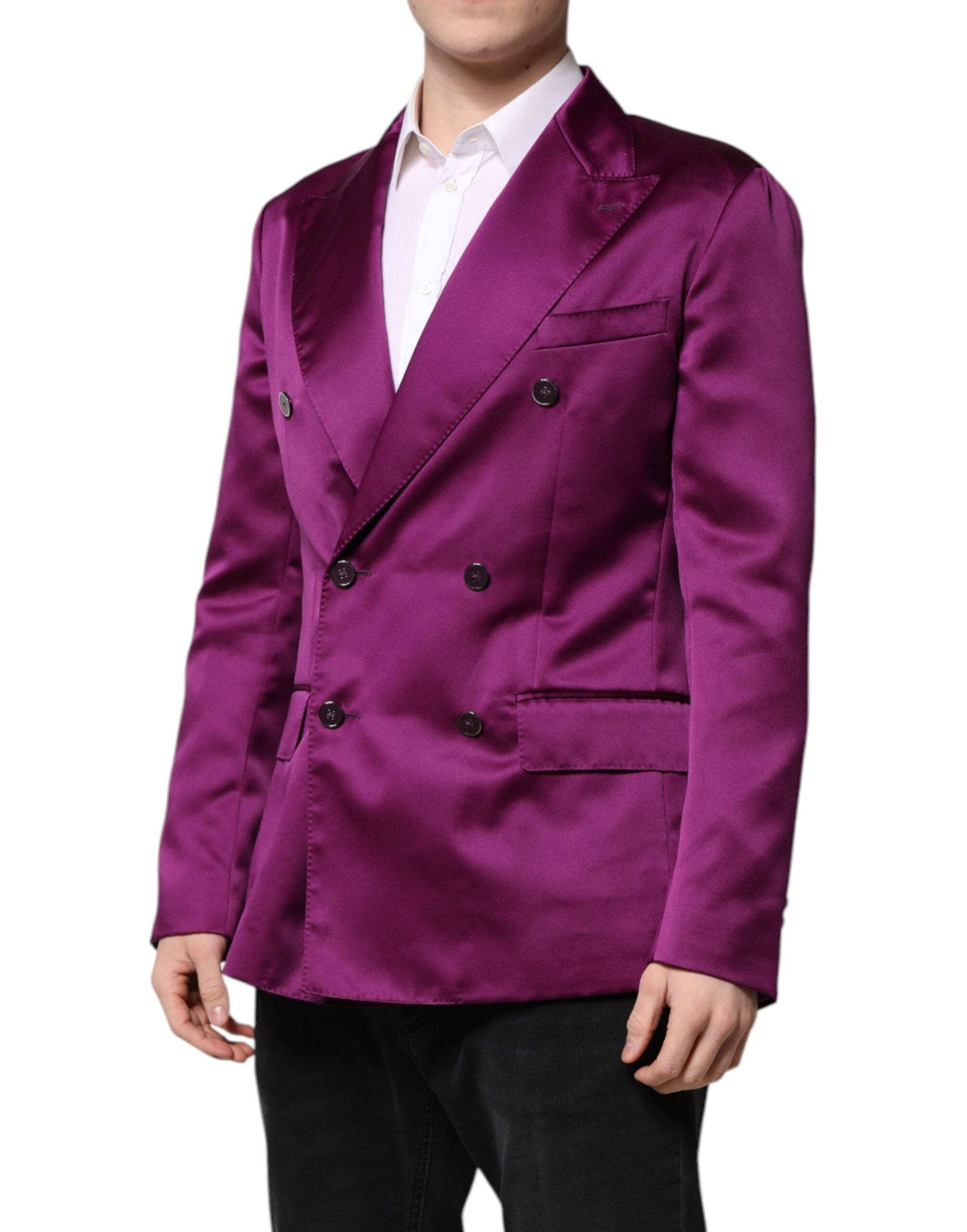 Dolce & Gabbana Lila Zweireihiger Herren Anzug Mantel Blazer