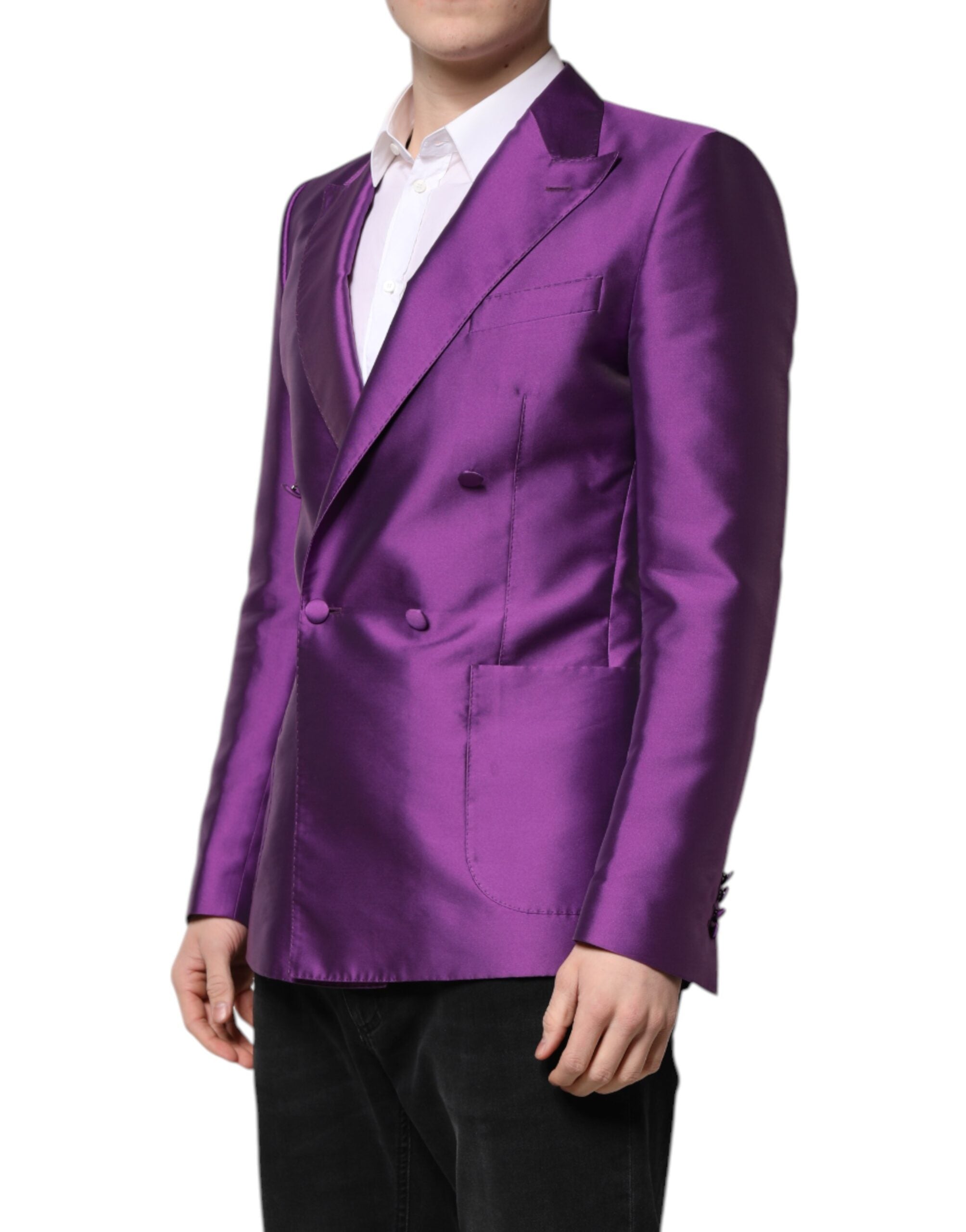 Dolce & Gabbana Lila Zweireihiger Herren Anzug Mantel Blazer