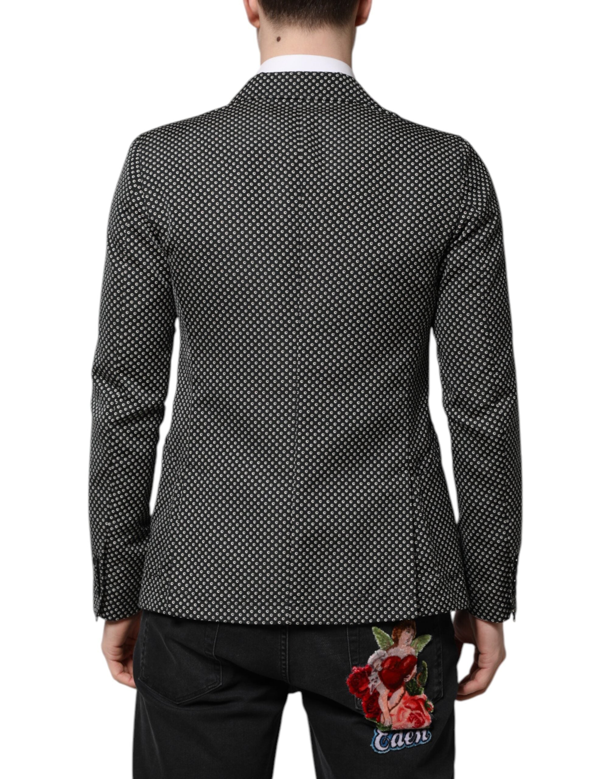 Dolce & Gabbana Schwarz Weiß Gemusterter Herren Anzug Mantel Blazer
