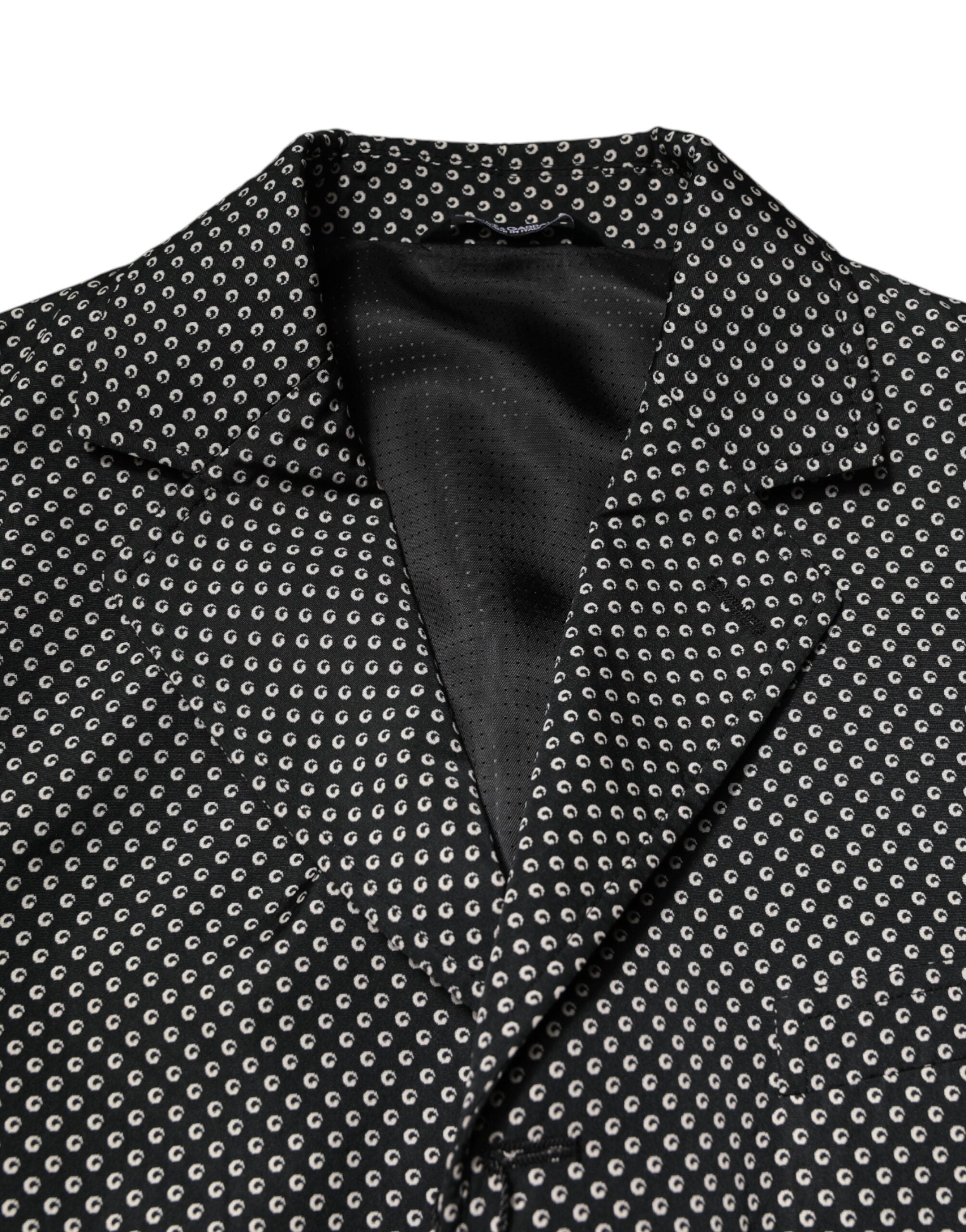 Dolce & Gabbana Schwarz Weiß Gemusterter Herren Anzug Mantel Blazer