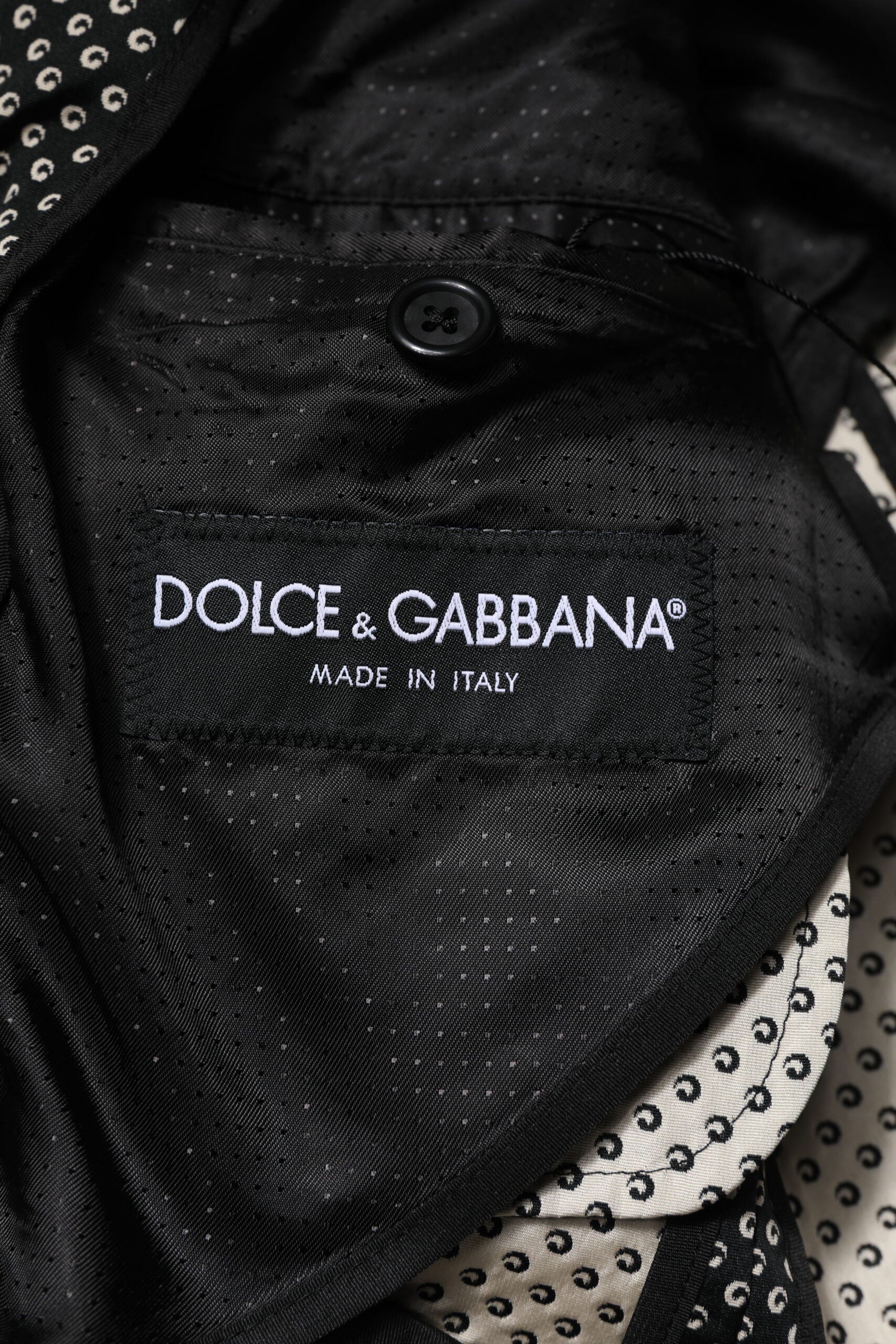 Dolce & Gabbana Schwarz Weiß Gemusterter Herren Anzug Mantel Blazer