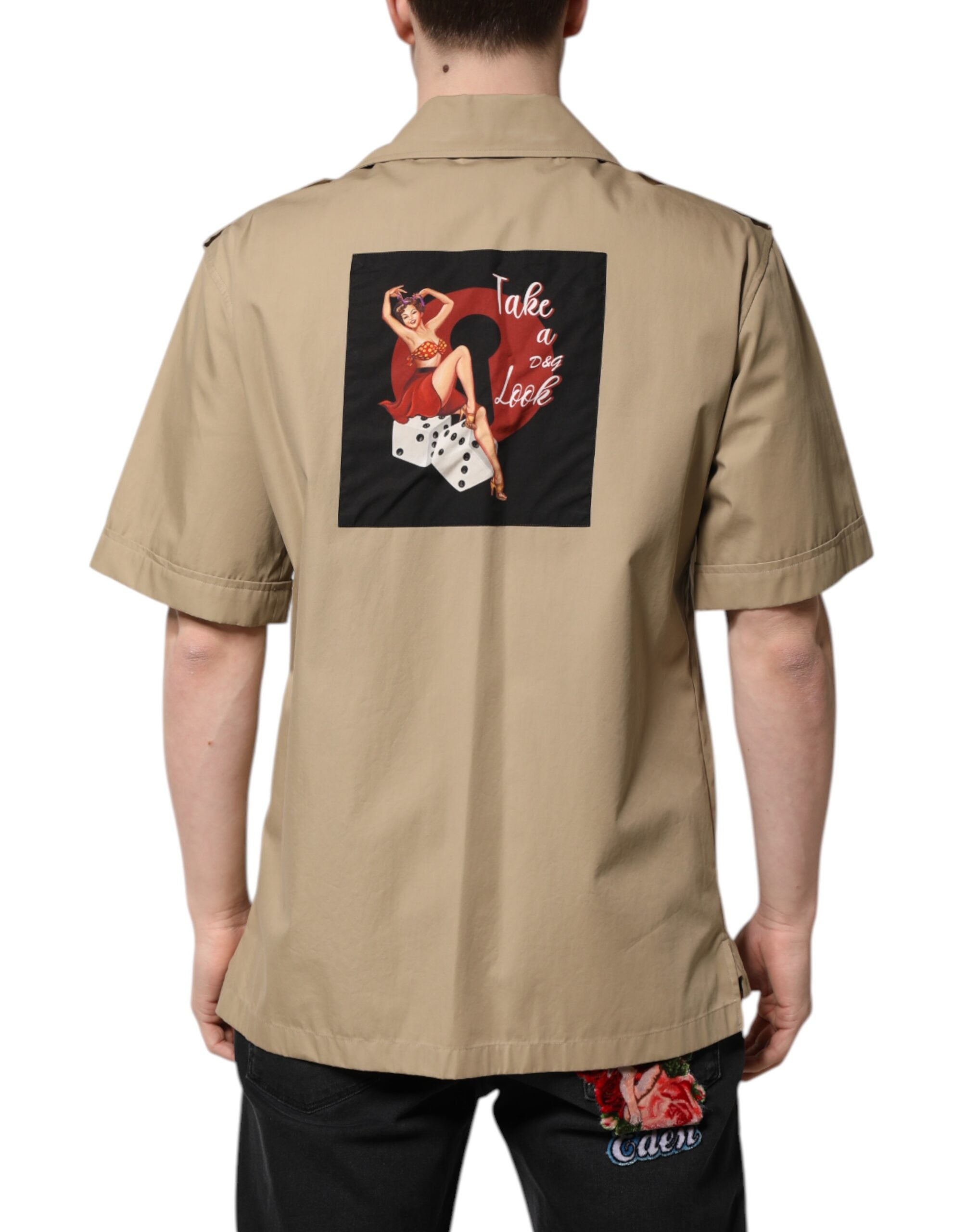 Dolce & Gabbana – Braunes Kurzarmhemd mit Grafikdruck