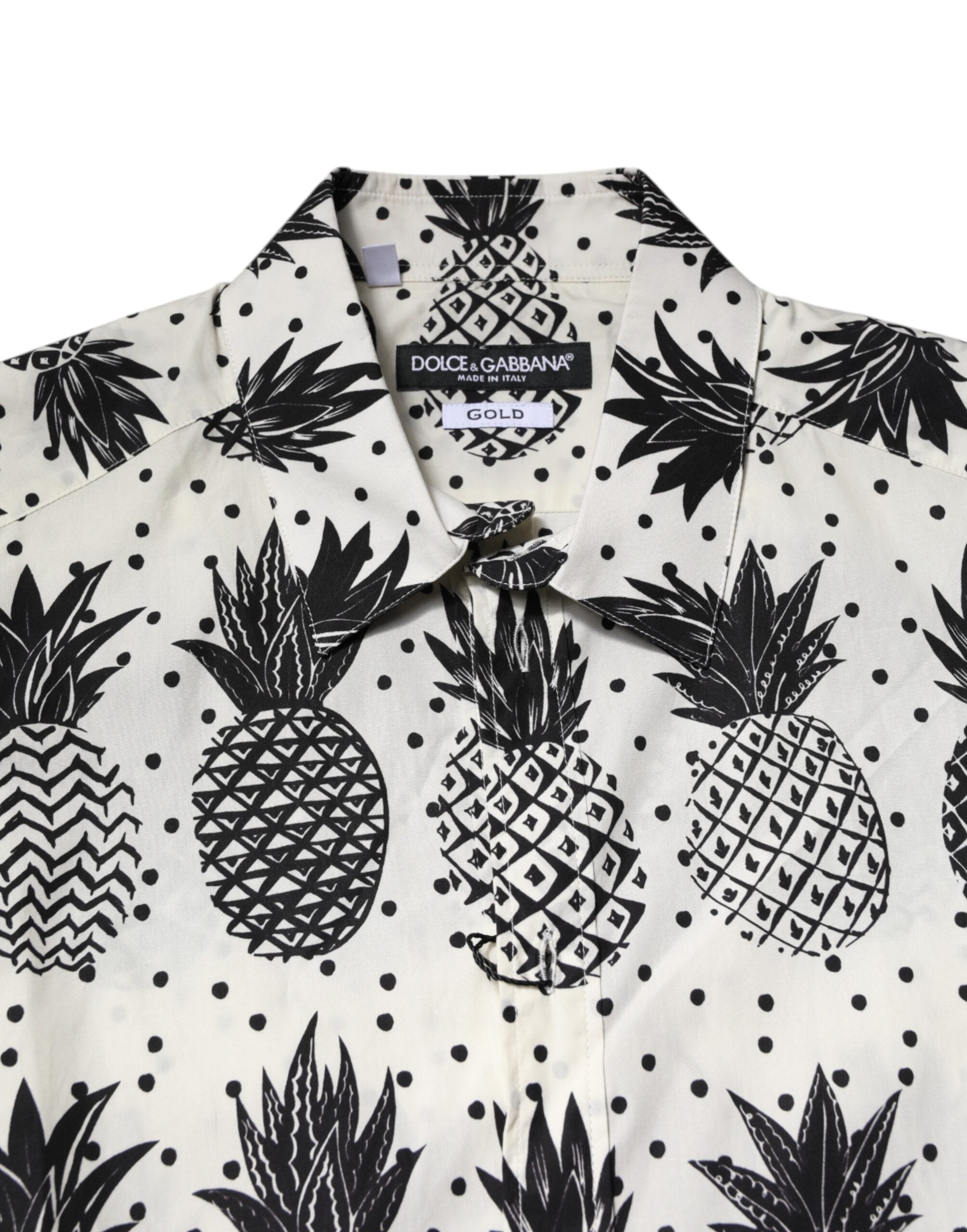 Dolce & Gabbana – Langärmliges GOLD-Hemd mit Ananas-Print in Weiß