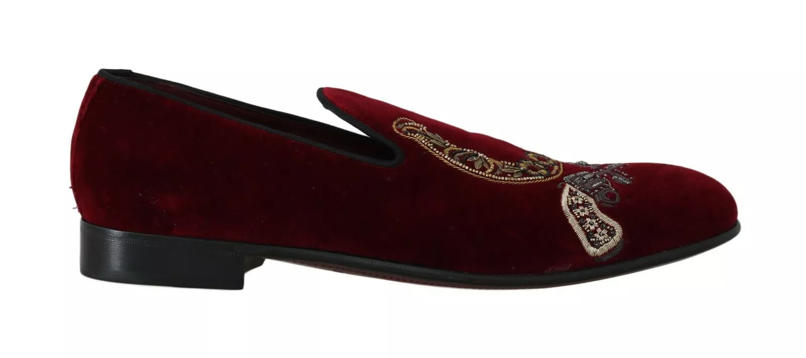 Dolce & Gabbana Bordeauxfarbene Herren-Loafer aus Samt mit Pailletten