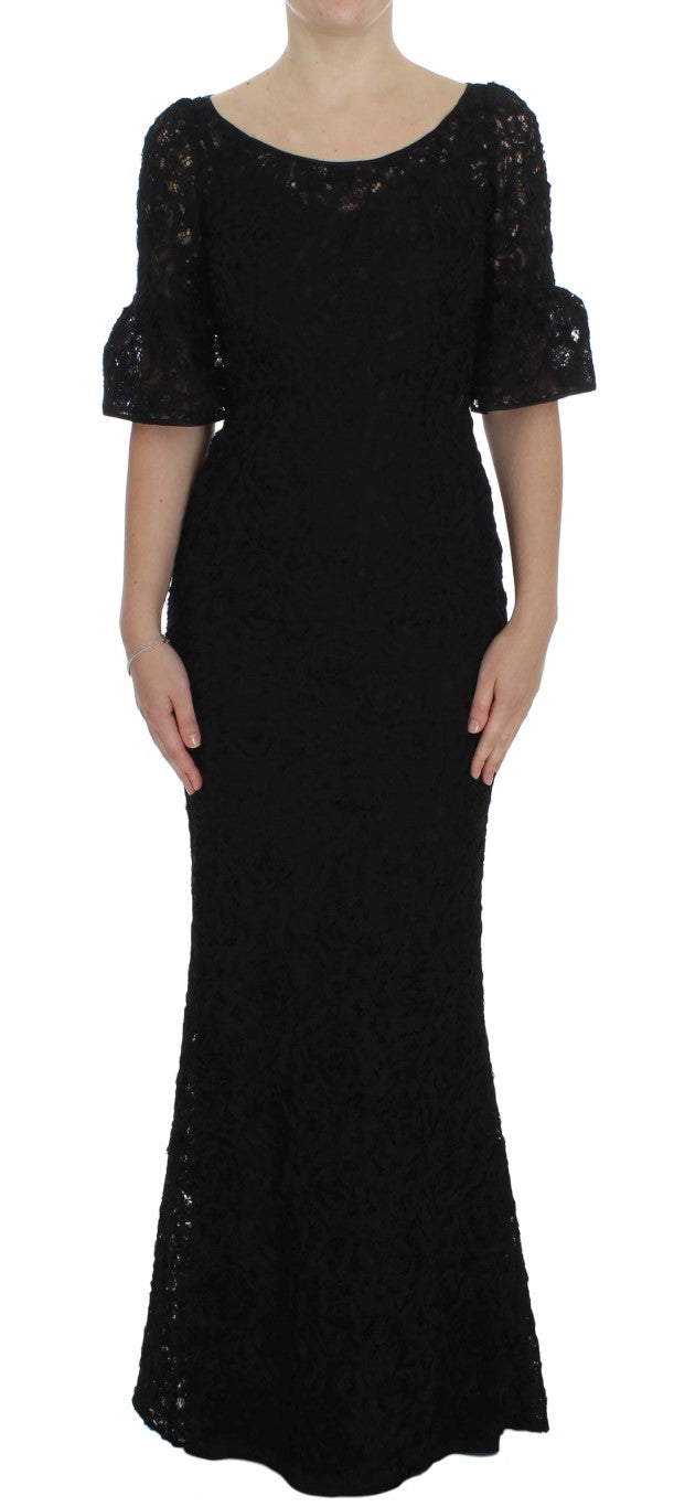 Dolce & Gabbana Elegantes schwarzes Maxikleid aus floraler Spitze