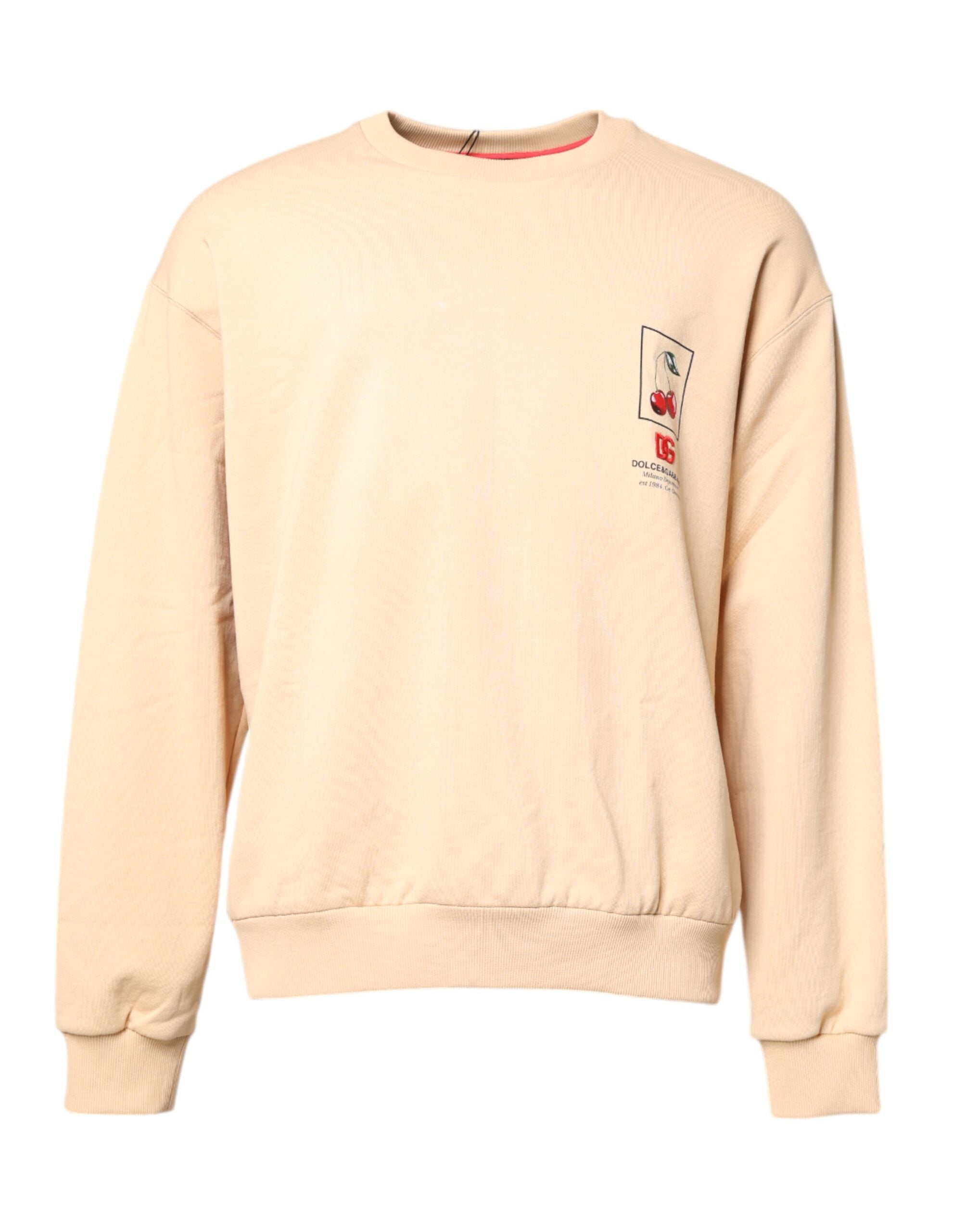 Dolce & Gabbana Beige Pullover mit Rundhalsausschnitt und Kirschprint