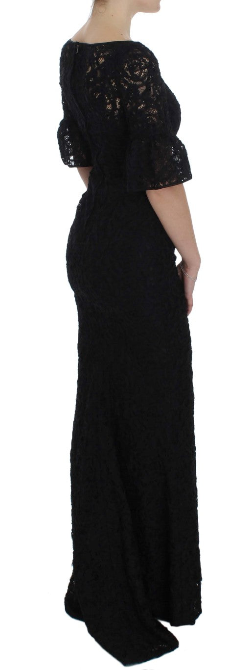 Dolce & Gabbana Elegantes schwarzes Maxikleid aus floraler Spitze