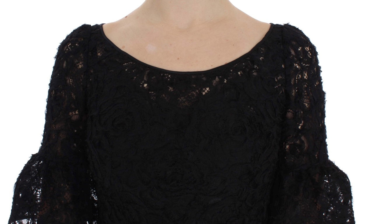 Dolce & Gabbana Elegantes schwarzes Maxikleid aus floraler Spitze