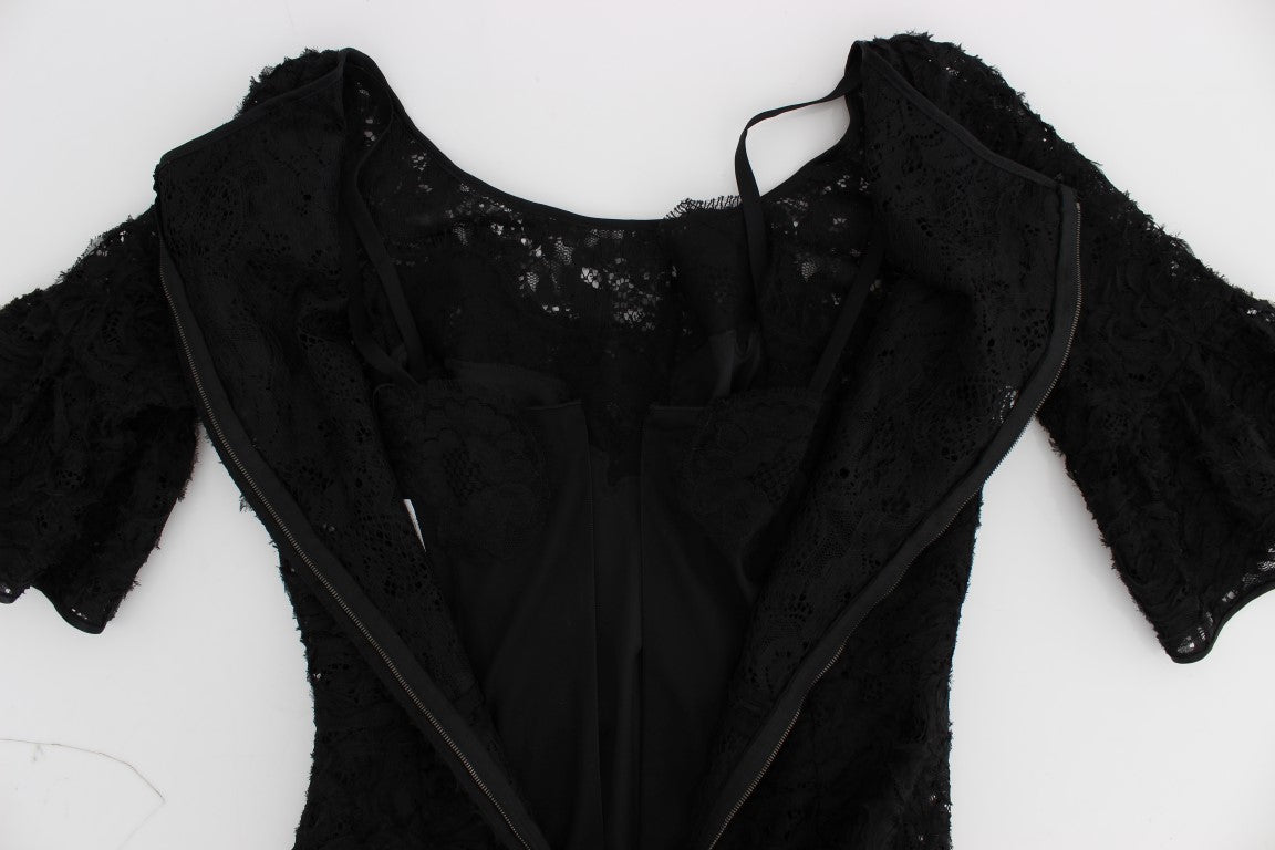 Dolce & Gabbana Elegantes schwarzes Maxikleid aus floraler Spitze