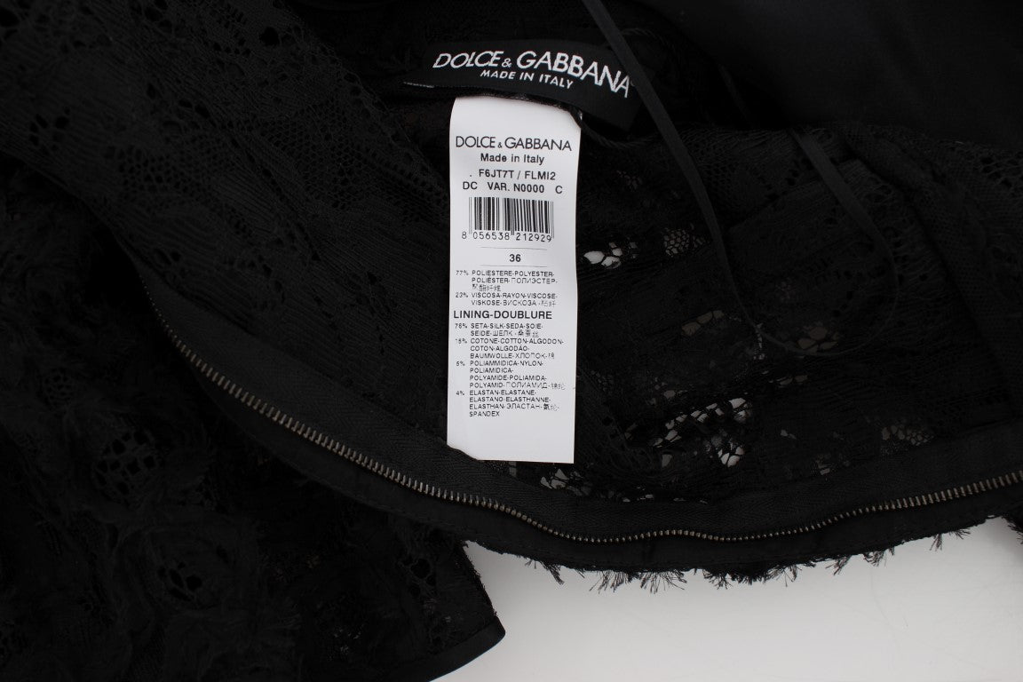 Dolce & Gabbana Elegantes schwarzes Maxikleid aus floraler Spitze