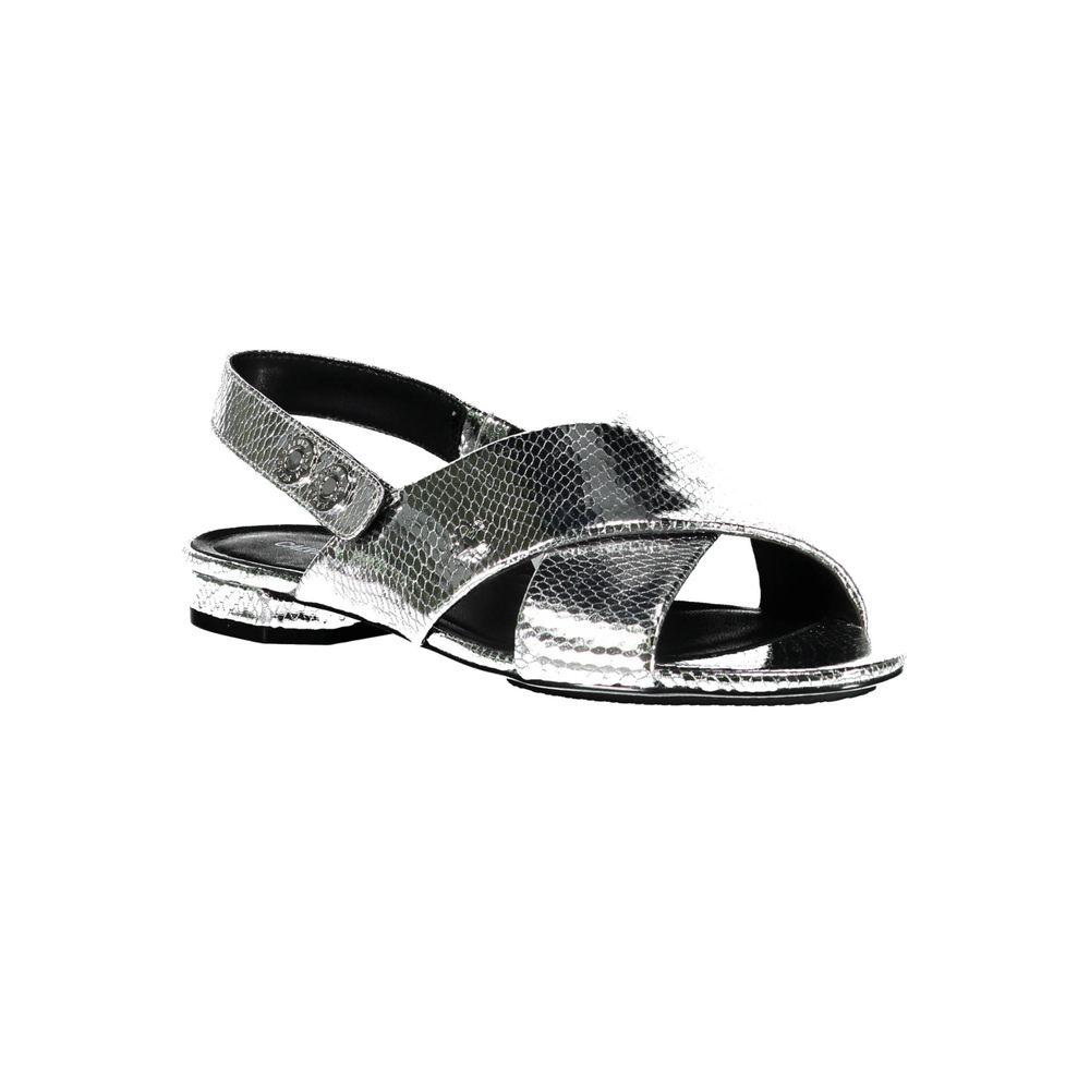 Calvin Klein Damen-Sandalen aus silbernem Leder