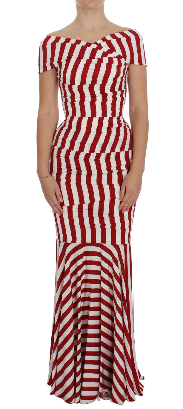 Dolce & Gabbana – Elegantes, rot-weiß gestreiftes, figurbetontes Seidenkleid