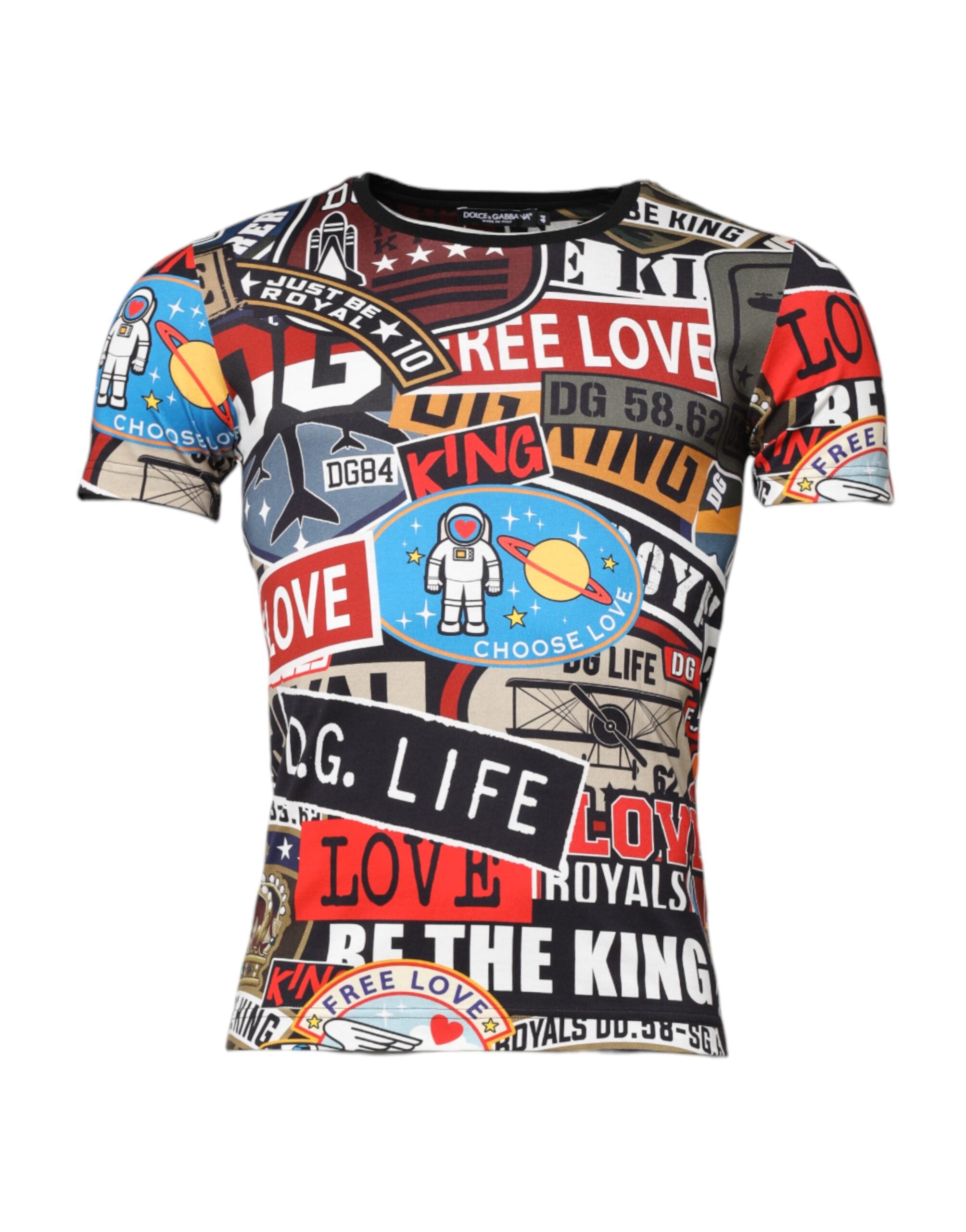 Tricou Dolce & Gabbana cu guler rotund din bumbac multicolor cu model patchwork