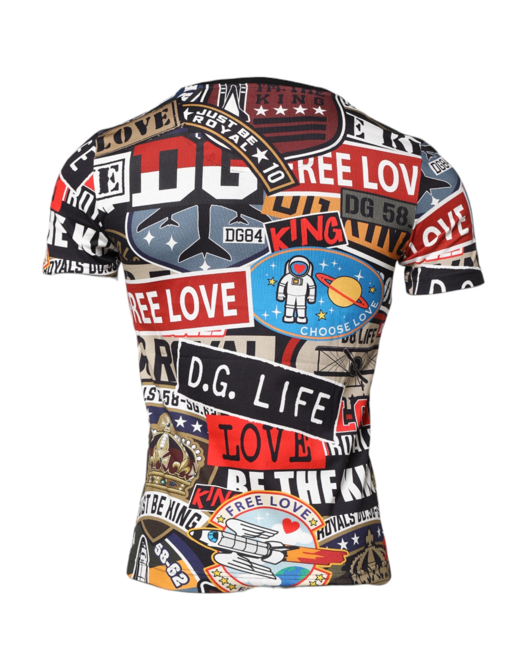 Tricou Dolce & Gabbana cu guler rotund din bumbac multicolor cu model patchwork
