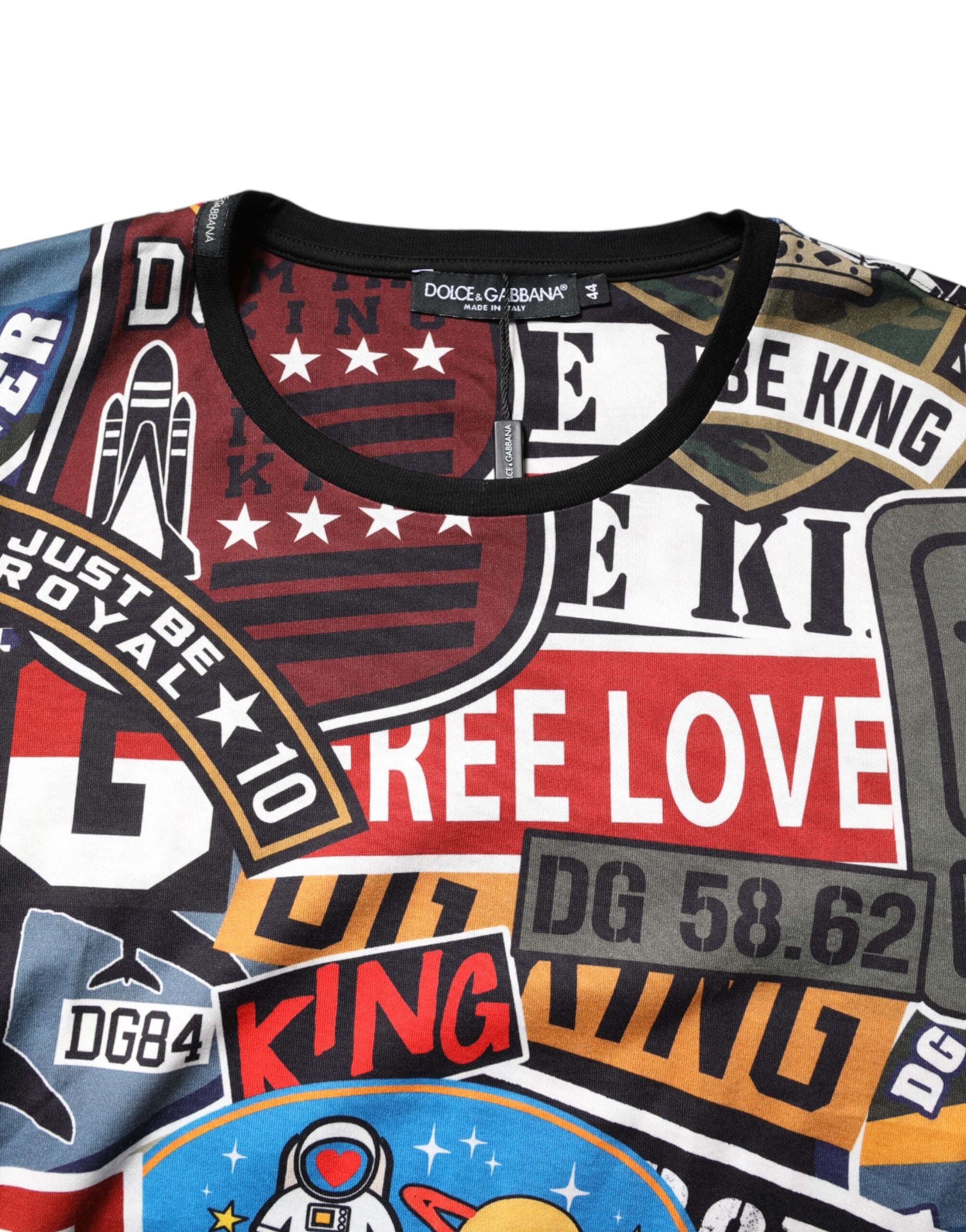 Tricou Dolce & Gabbana cu guler rotund din bumbac multicolor cu model patchwork