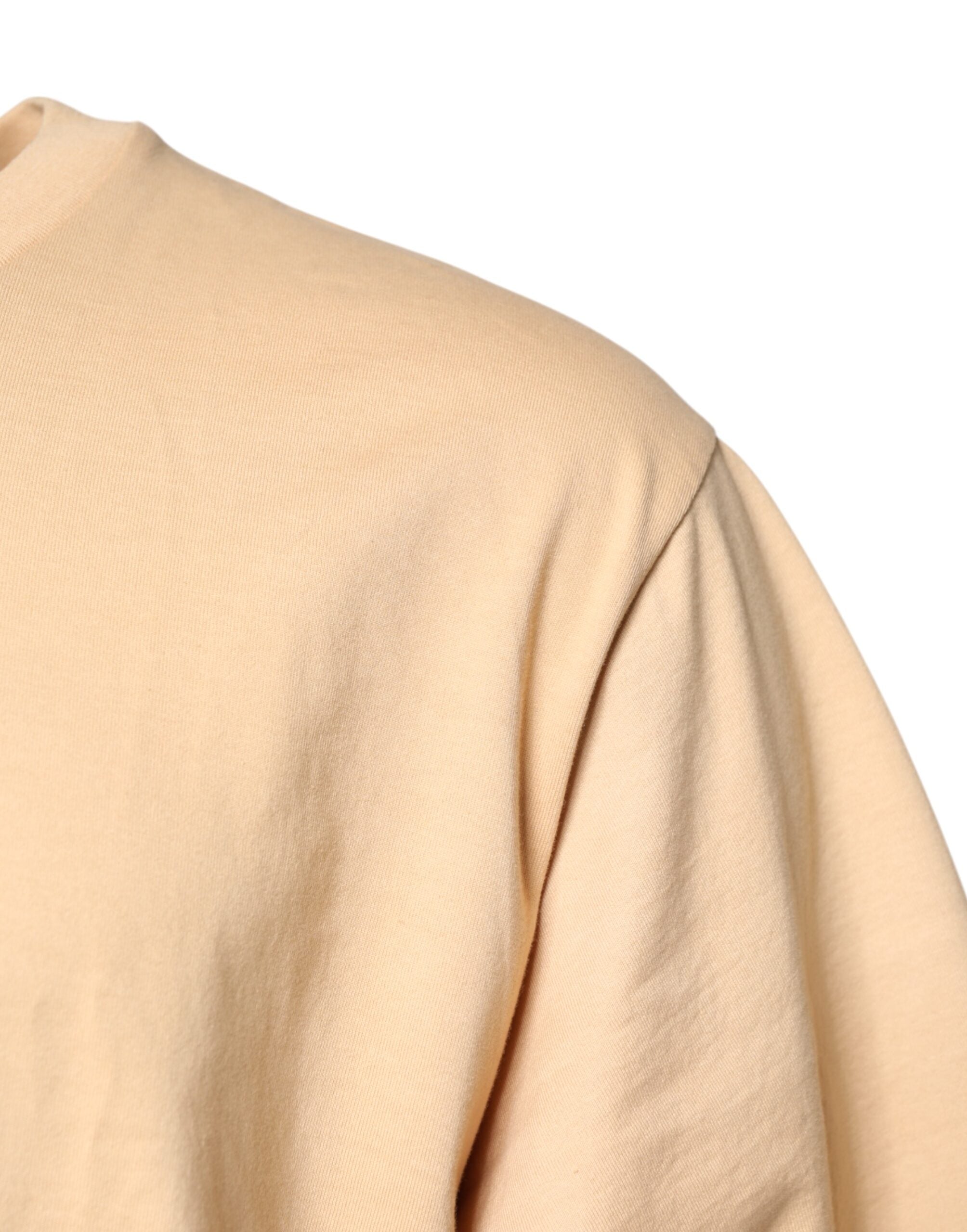 Tricou Dolce & Gabbana bej din bumbac cu imprimeu logo-ul gulerului rotund