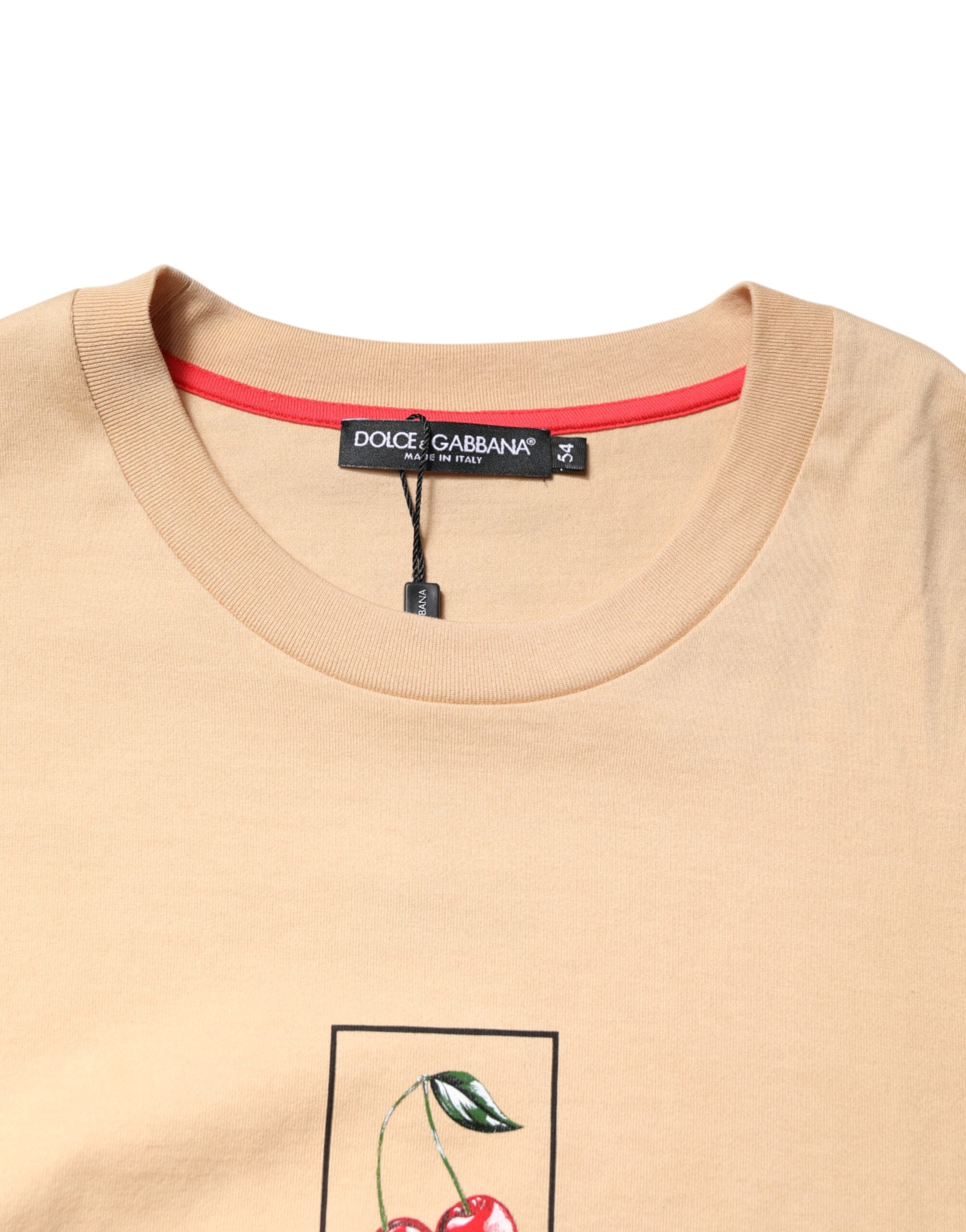 Tricou Dolce & Gabbana bej din bumbac cu imprimeu logo-ul gulerului rotund