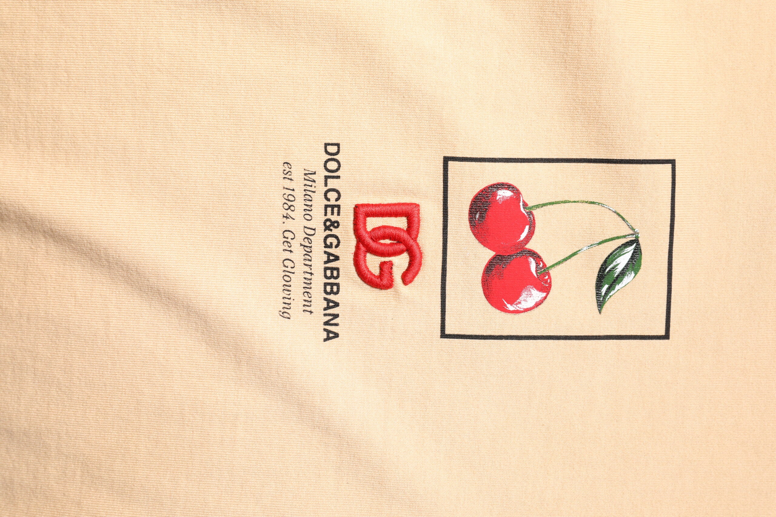 Tricou Dolce & Gabbana bej din bumbac cu imprimeu logo-ul gulerului rotund