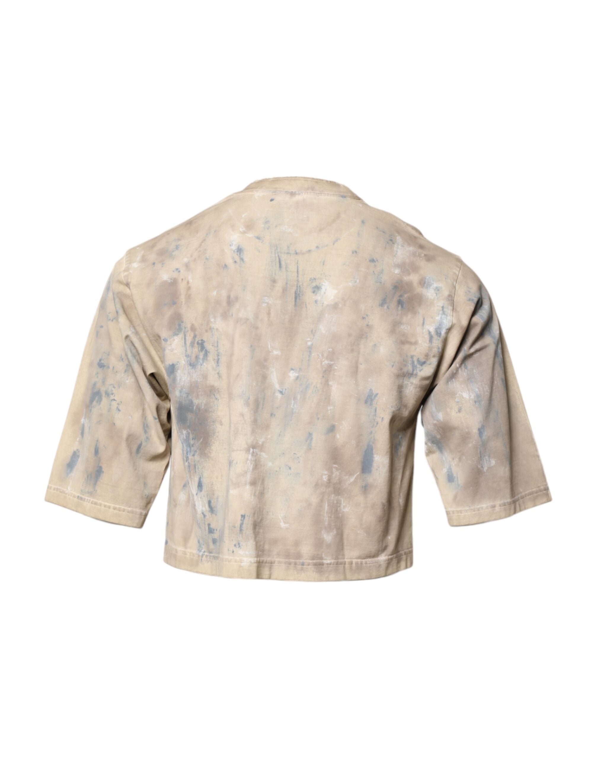 Tricou scurt Dolce & Gabbana bej cu broderie DG și vopsire tie-dye