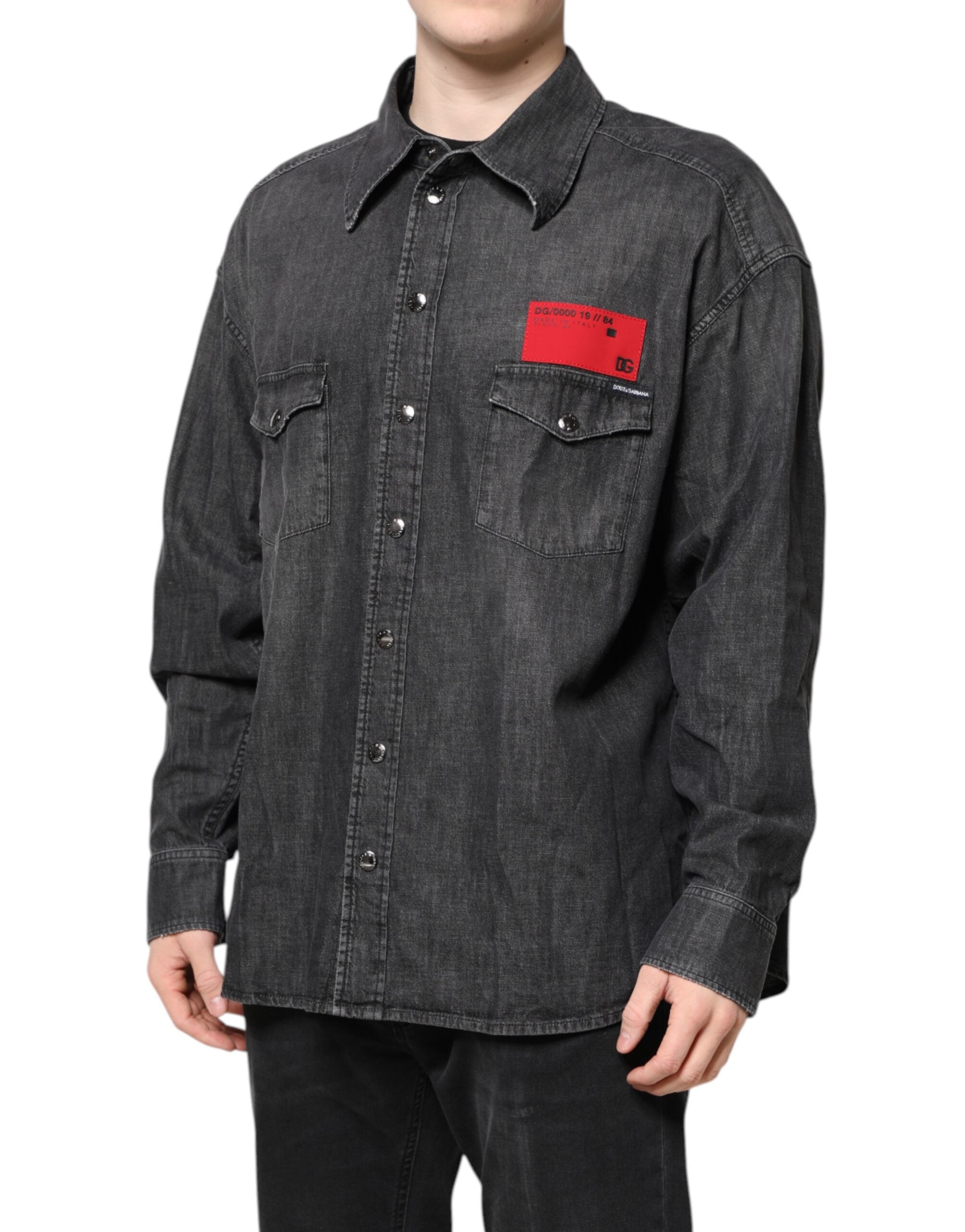 Dolce & Gabbana – Graues Jeanshemd mit langen Ärmeln und Knopfleiste