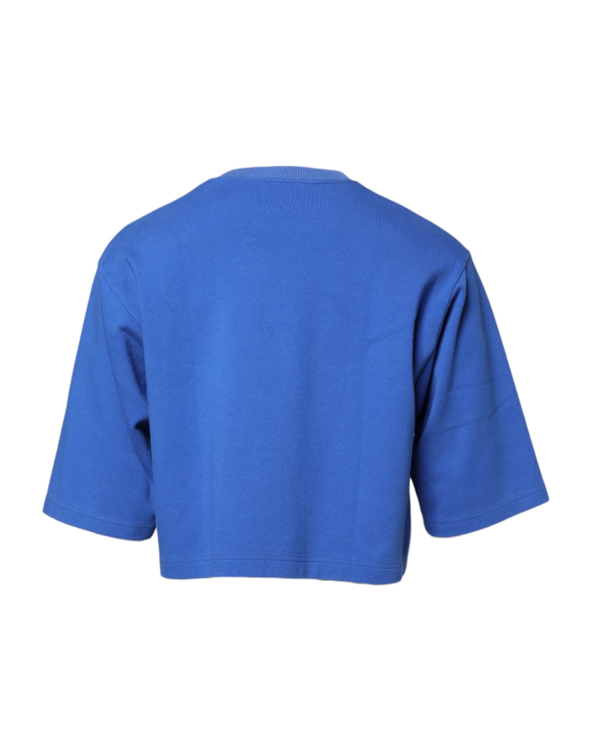 Dolce & Gabbana – Kurzes T-Shirt aus Baumwolle mit Rundhalsausschnitt und Print in Blau