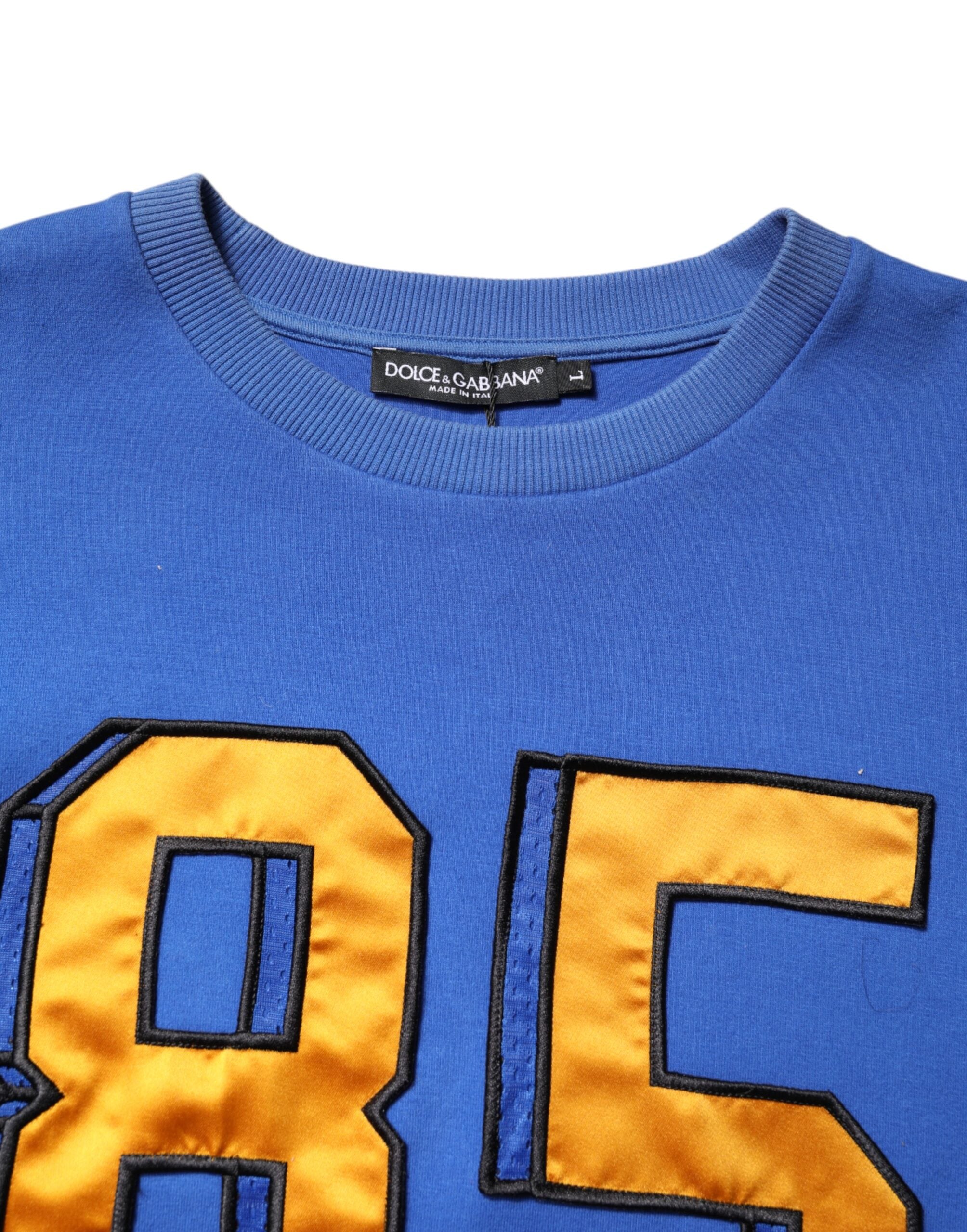 Dolce & Gabbana – Kurzes T-Shirt aus Baumwolle mit Rundhalsausschnitt und Print in Blau