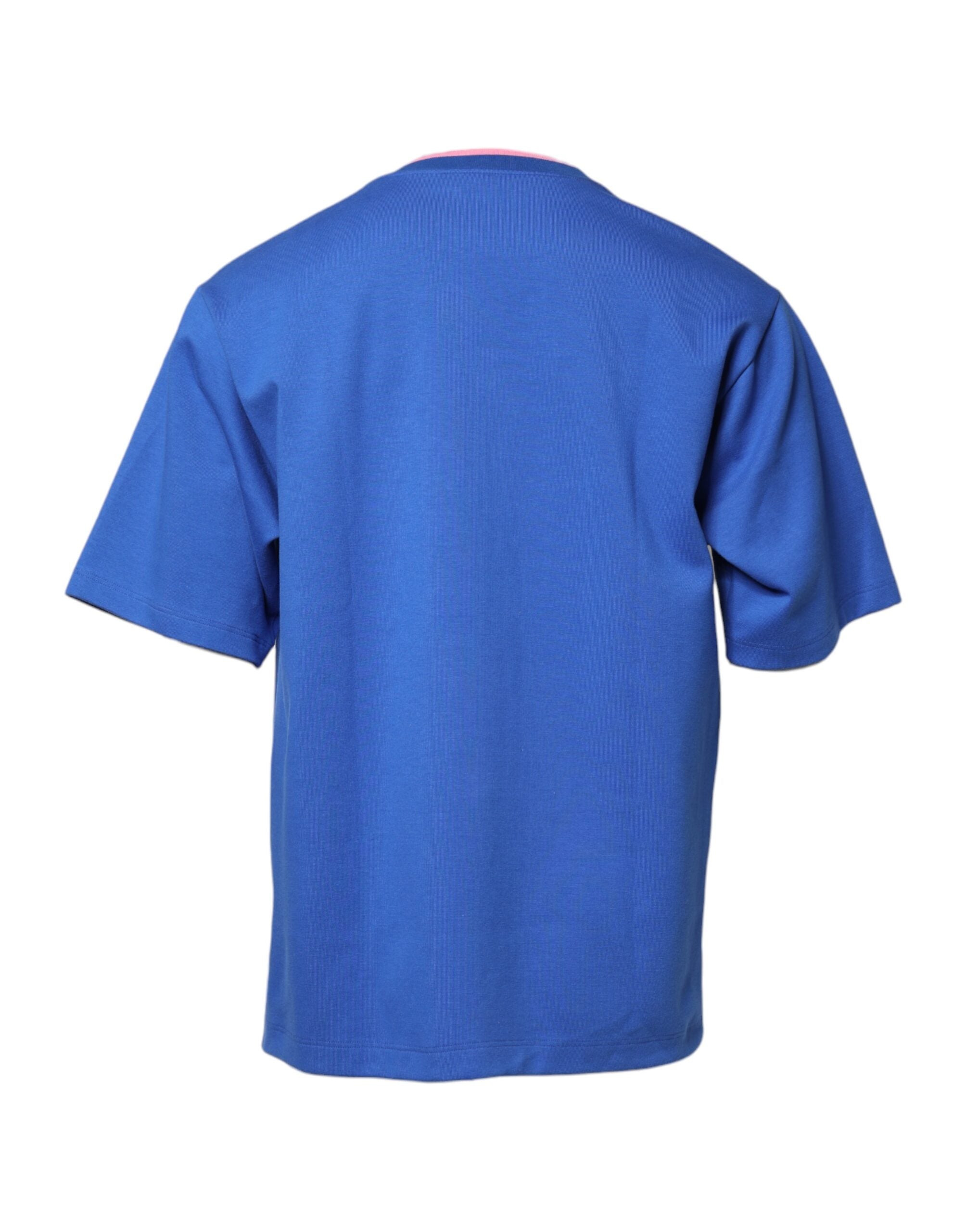 Dolce & Gabbana – Blaues Baumwoll-T-Shirt mit Rundhalsausschnitt und DG-Prägung