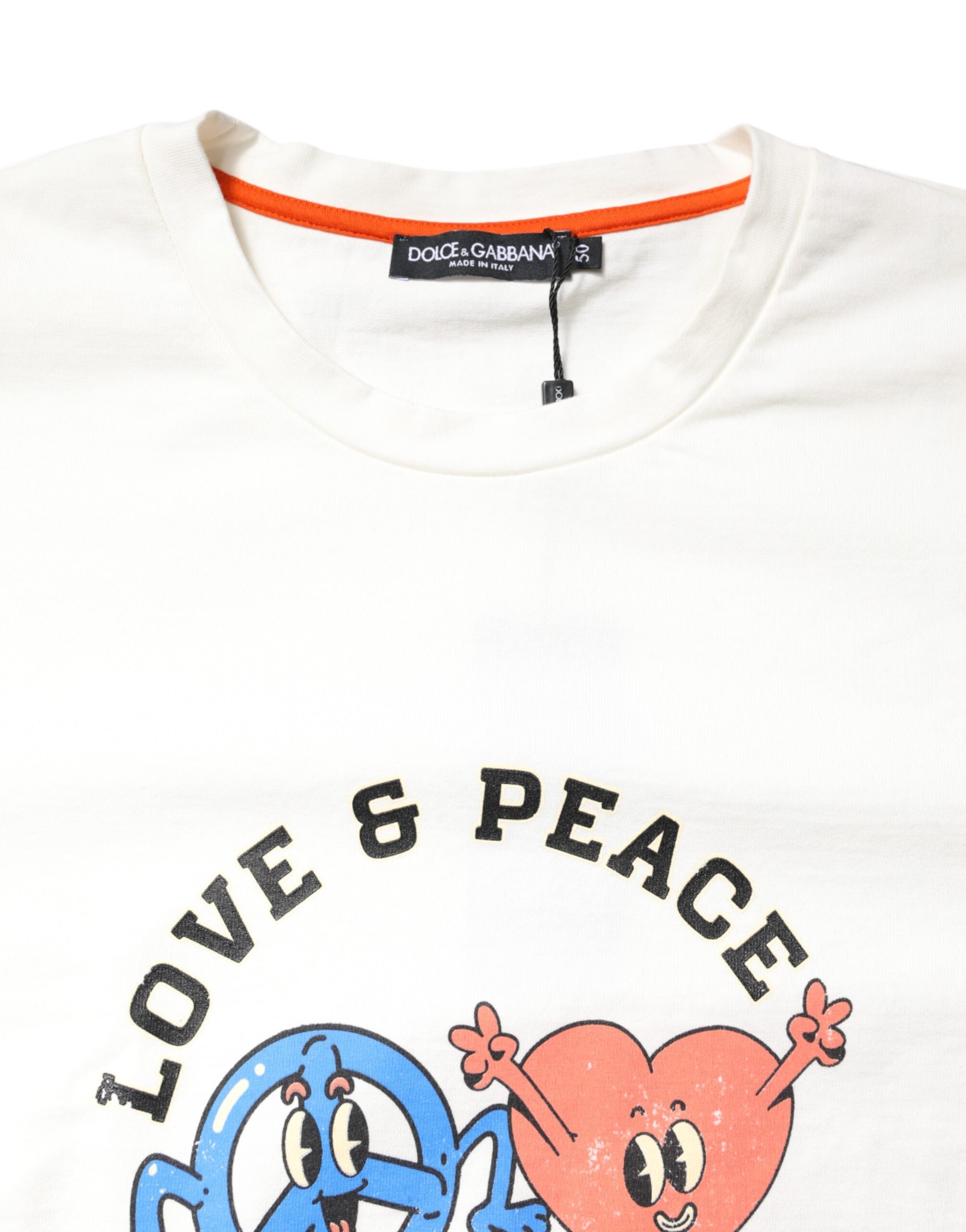 Dolce & Gabbana Weißes T-Shirt mit Rundhalsausschnitt und LOVE & PEACE-Print