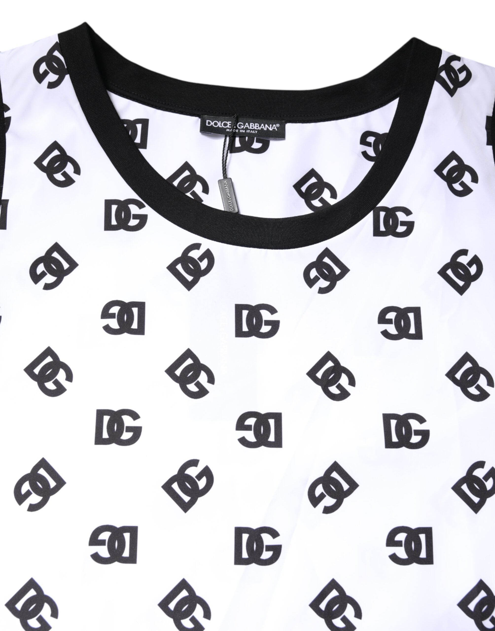 Dolce & Gabbana – Ärmelloses T-Shirt aus weißem Polyester mit DG-Logo