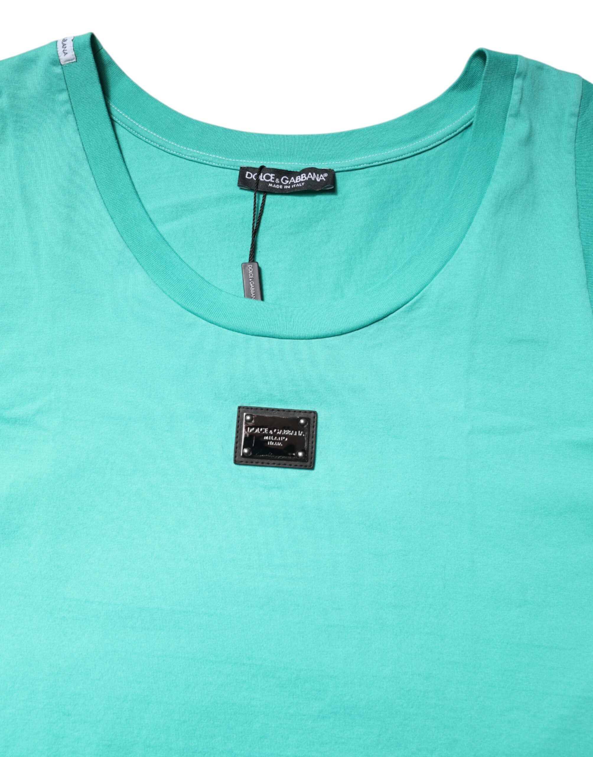 Dolce & Gabbana Grünes ärmelloses T-Shirt mit Rundhalsausschnitt und Logo